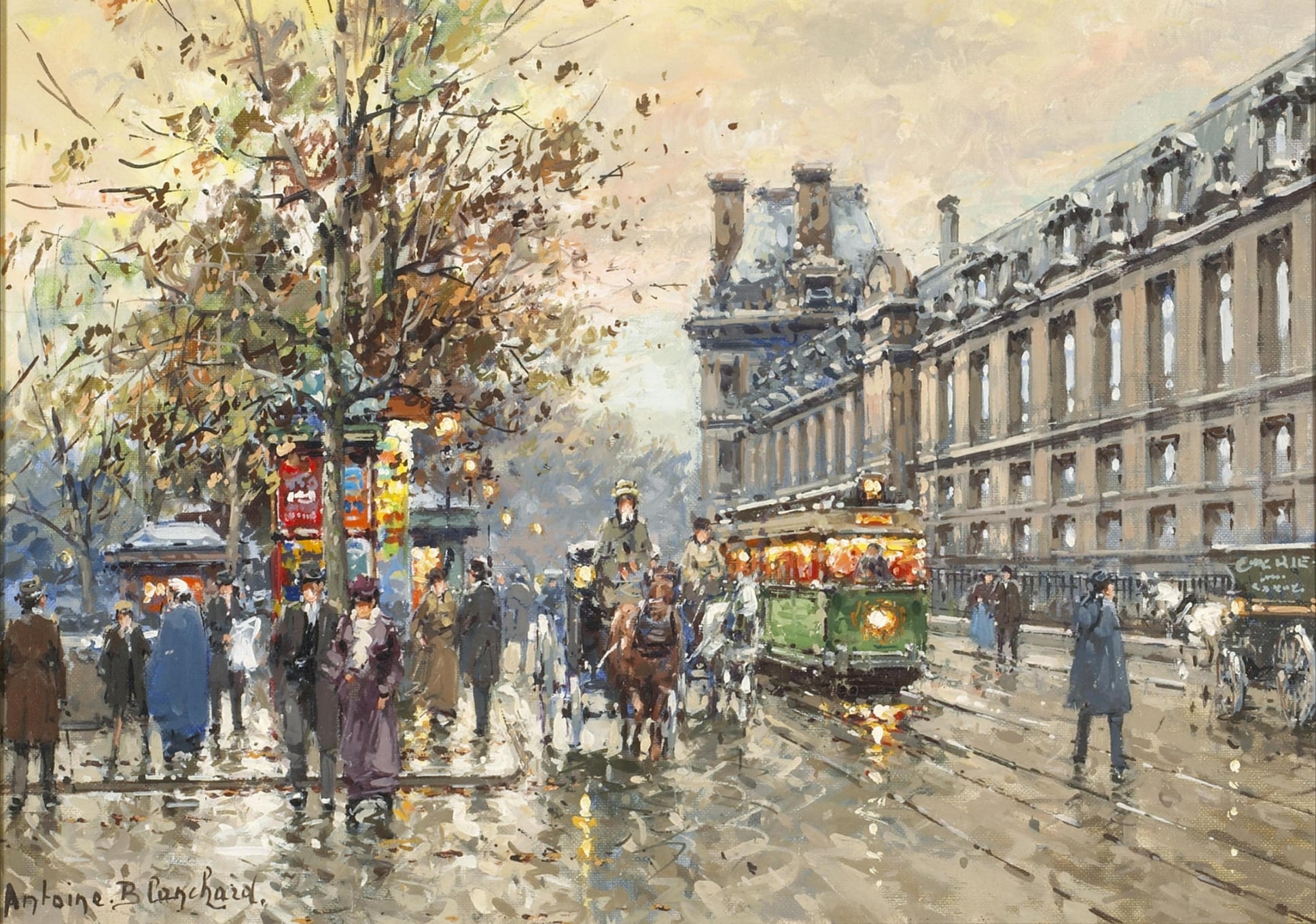 社会风俗场景主题 - 未知名街景画作 - 展现旧时街道热闹景象 