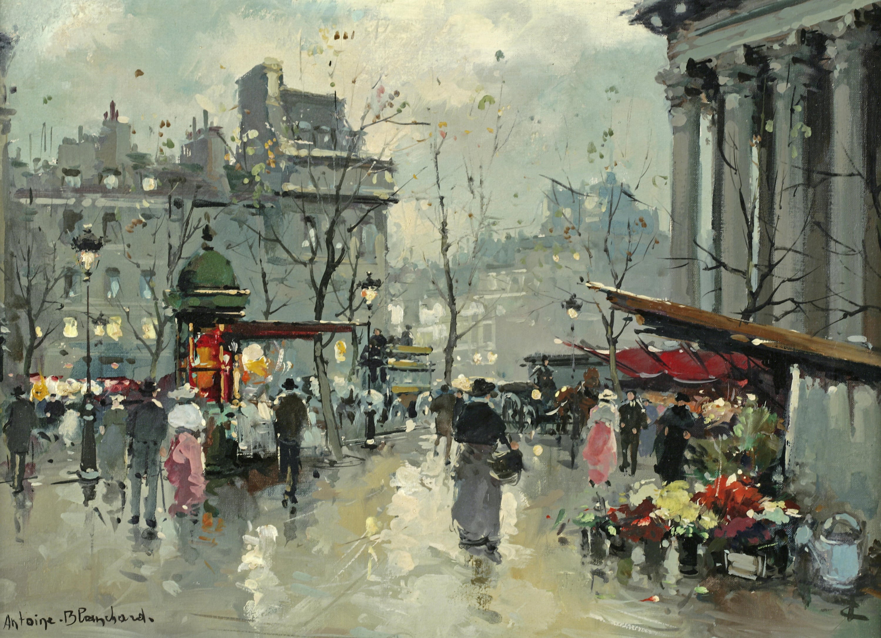 社会风俗场景主题 - 未知名街景画作 - 展现街头热闹生活景象 