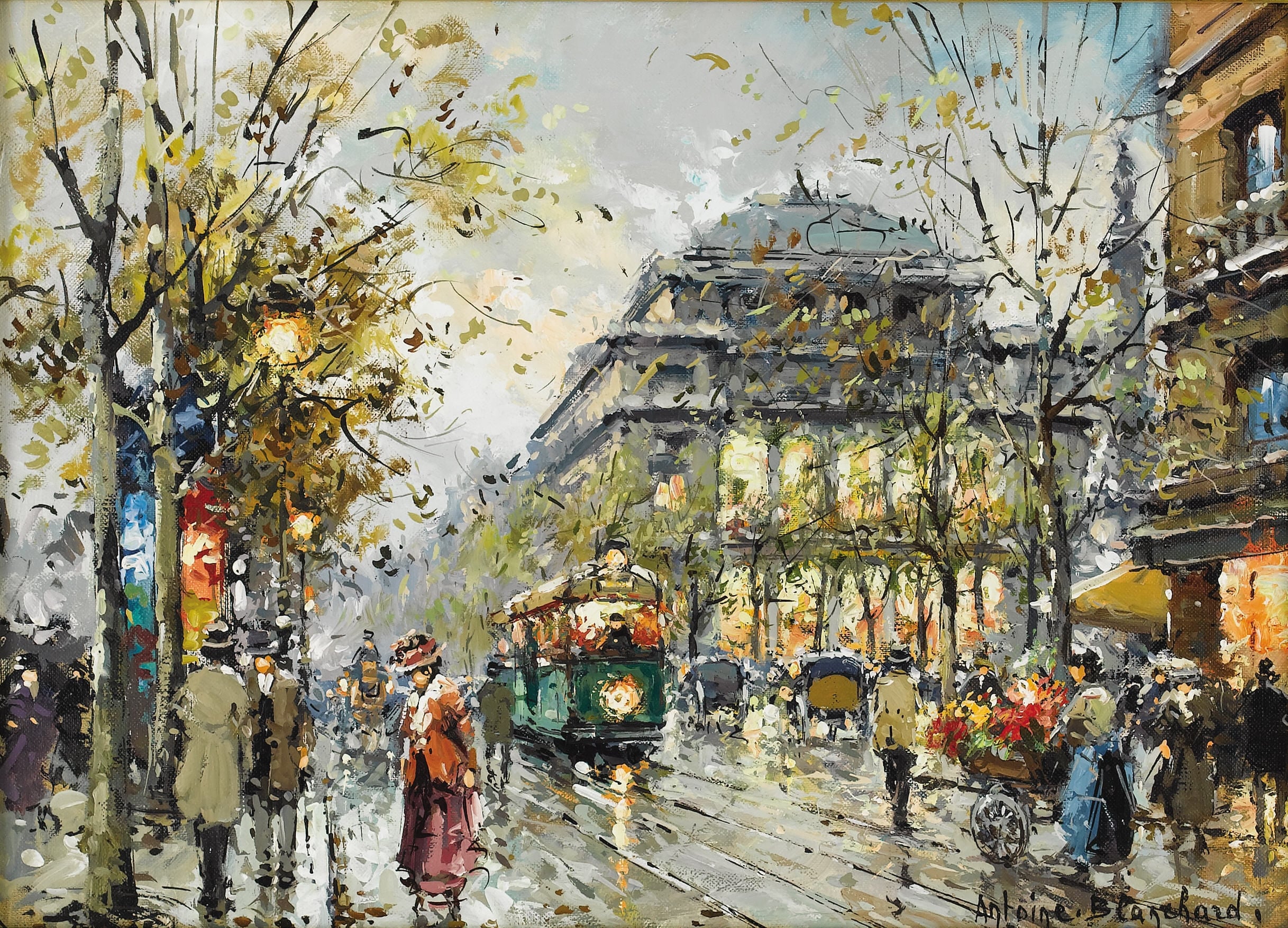 社会风俗场景主题 - 未知名街景画作 - 展现街头热闹生活景象 