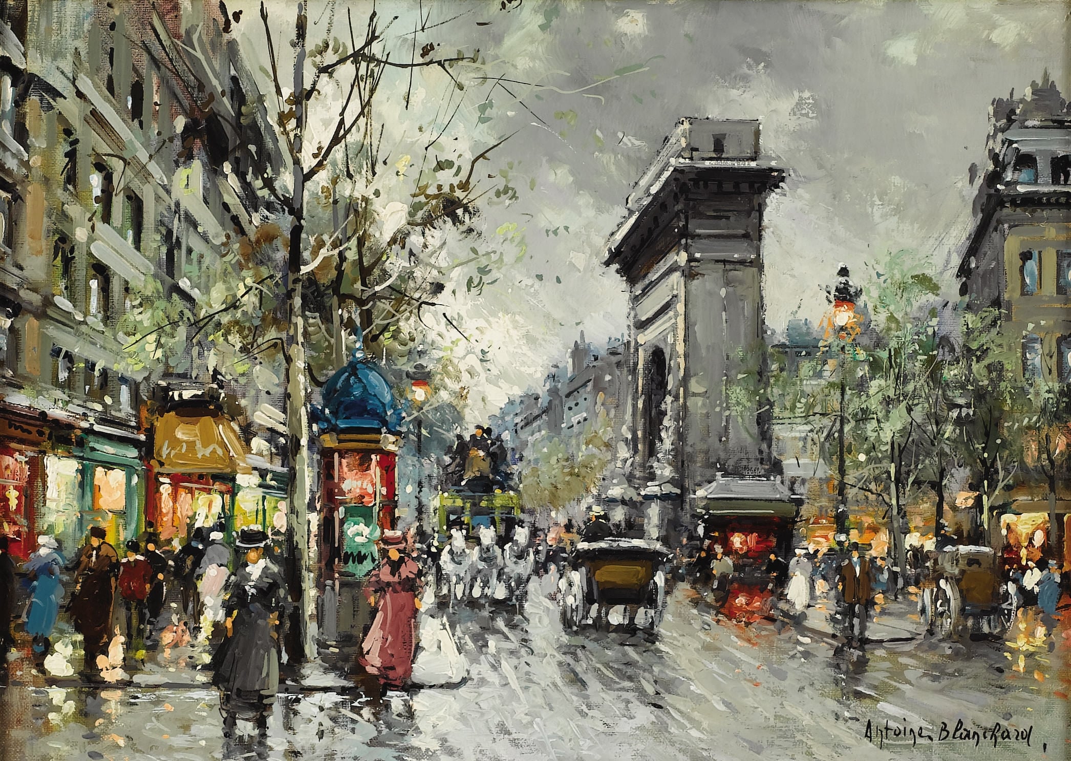 社会风俗场景主题 - 巴黎街头景象 - 描绘巴黎街头热闹景象 