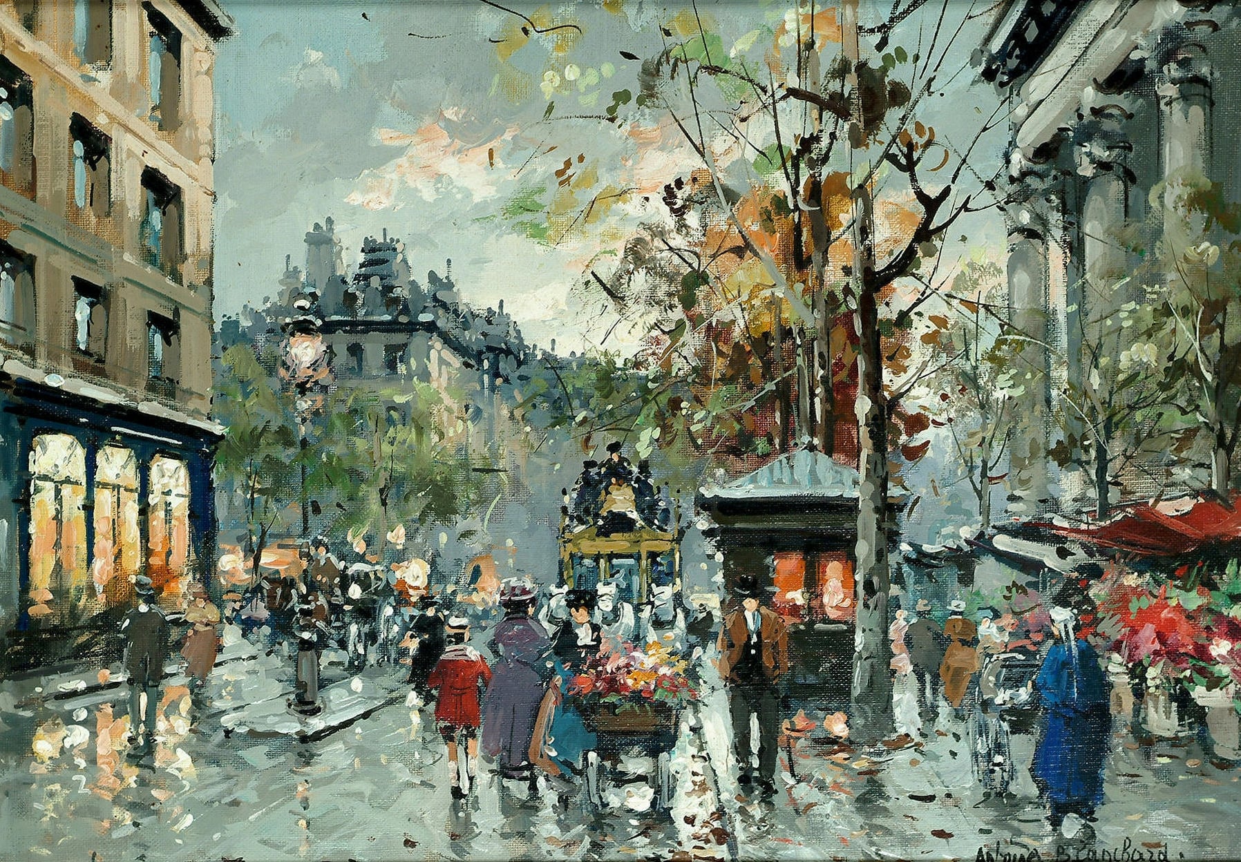 社会风俗场景主题 - 城市街道生活图景 - 描绘街道热闹生活景象 