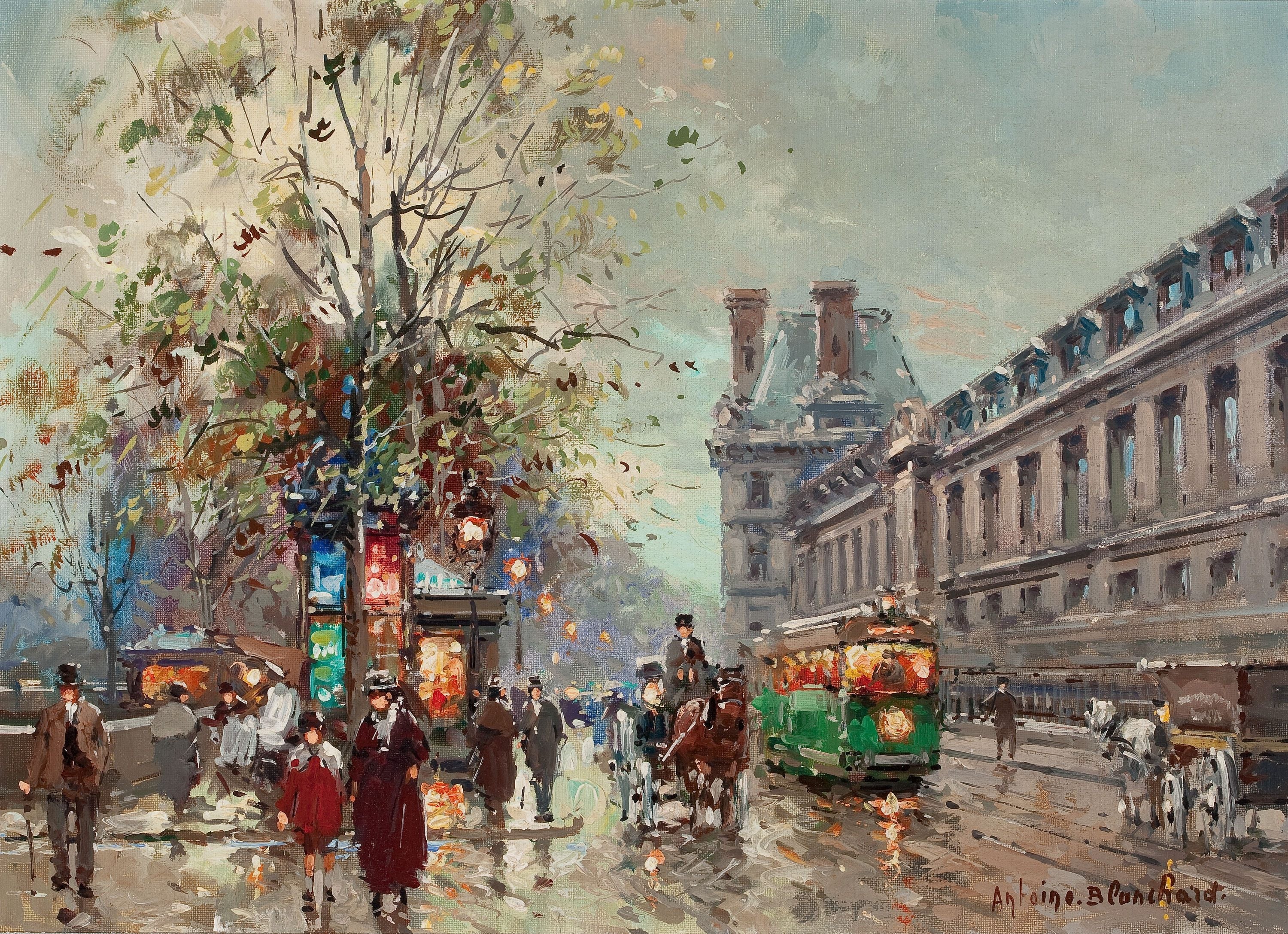 社会风俗场景主题 - 街头风景 - 描绘街头行人车辆景象 