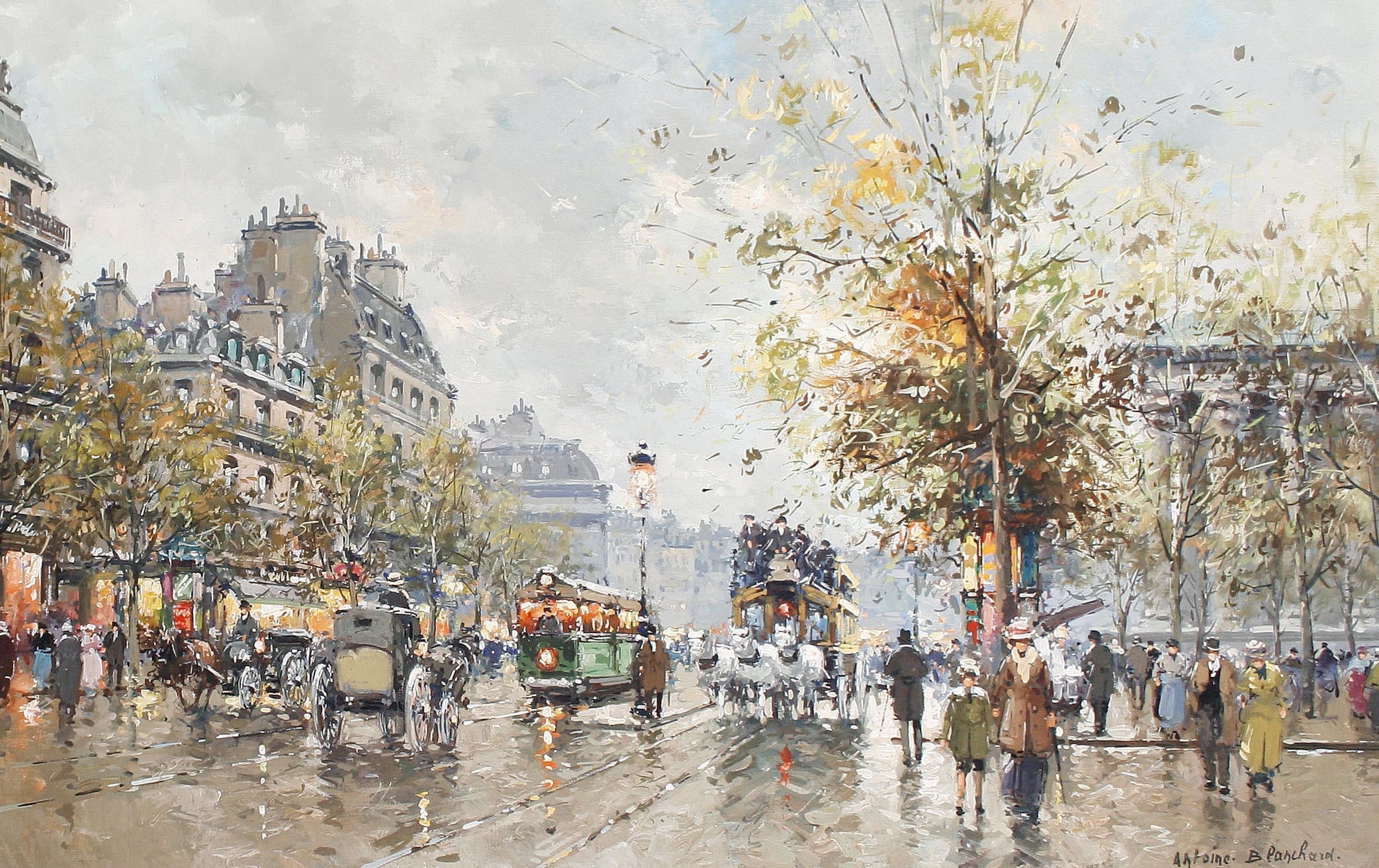 社会风俗场景主题 - 巴黎街头景象 - 描绘巴黎街头热闹场景 