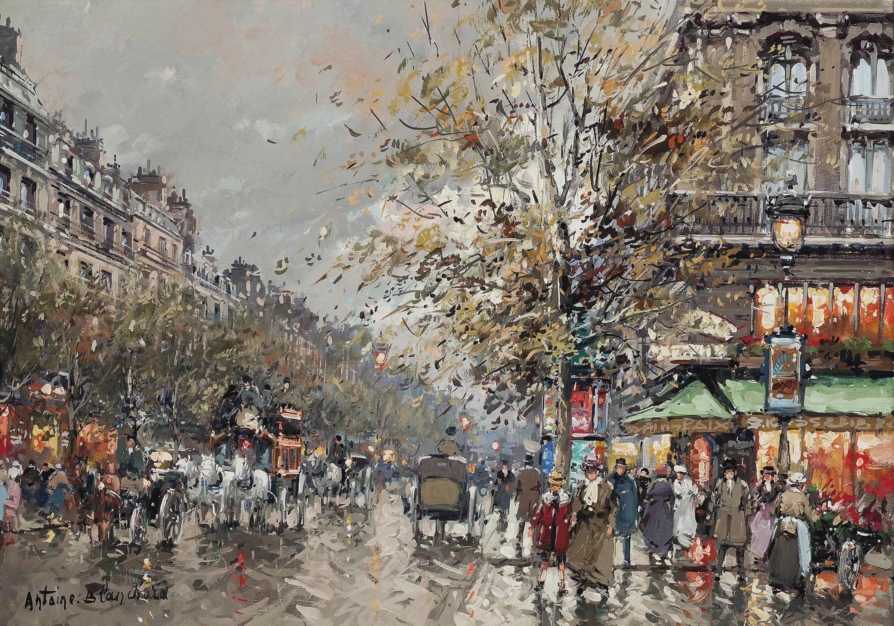 社会风俗场景主题 - 巴黎街头景象 - 描绘巴黎街头热闹场景 