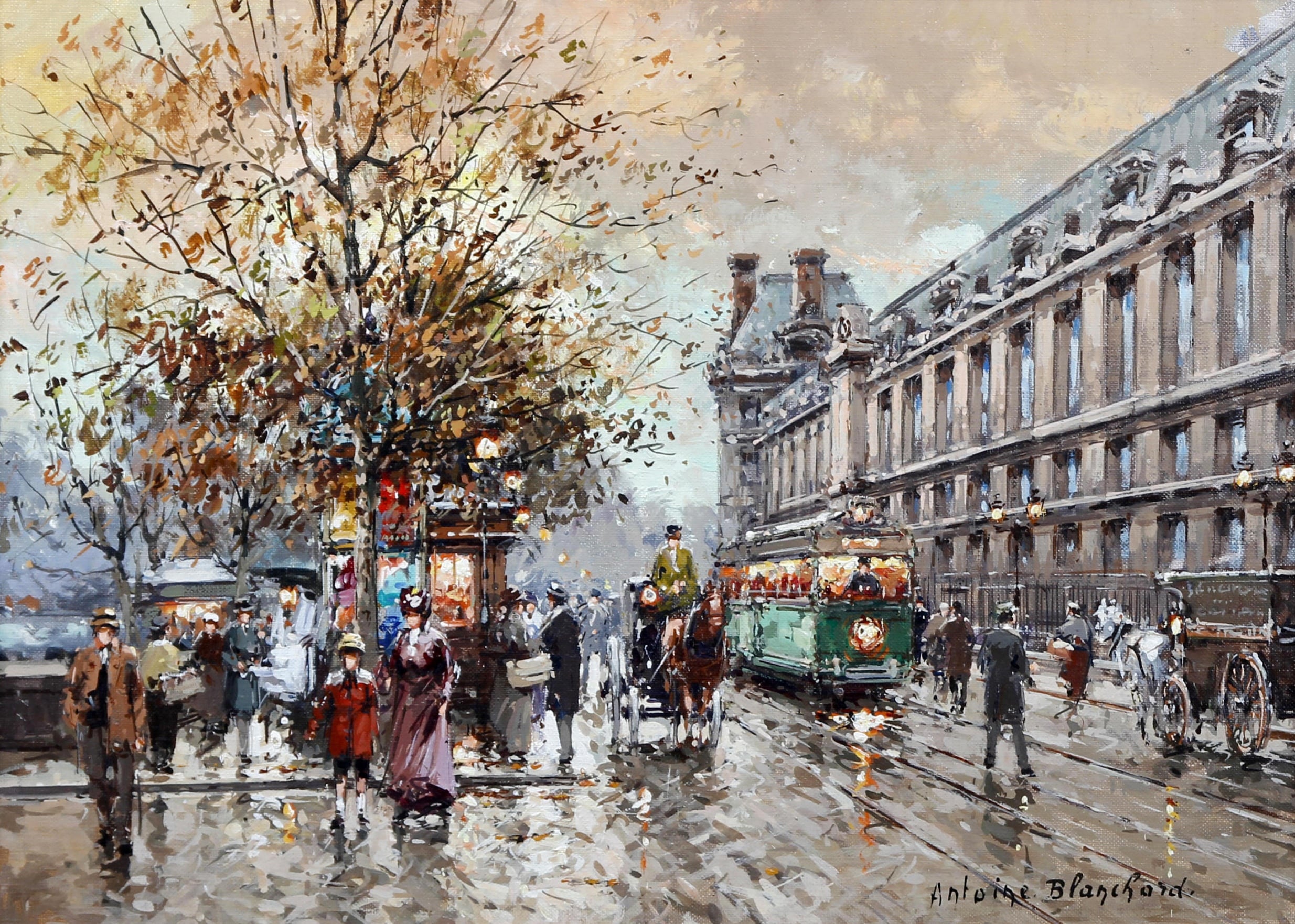 社会风俗场景主题 - 秋日街头的繁华景象 - 展现街头热闹生活画面 