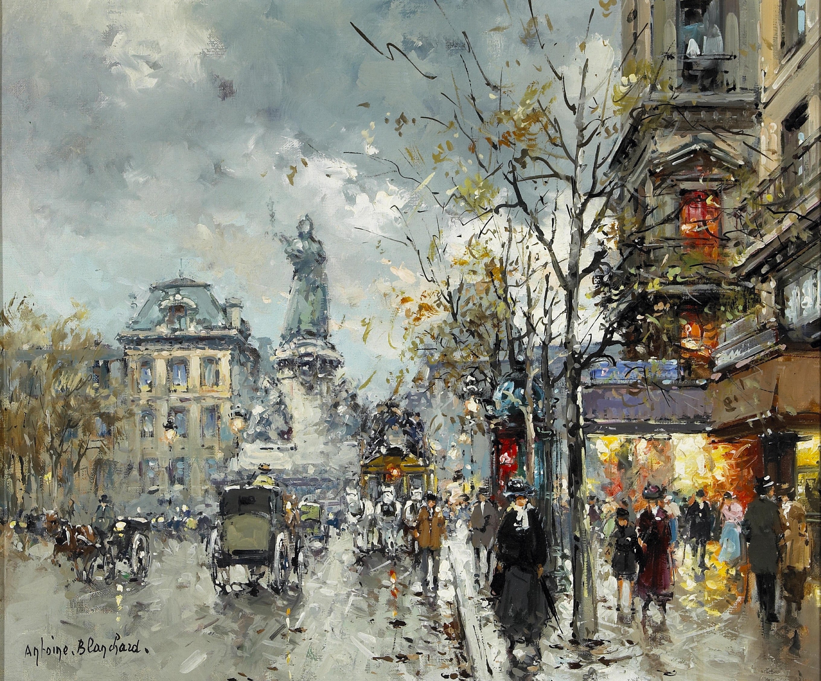 社会风俗场景主题 - 巴黎街头景象 - 展现巴黎街头热闹景象 