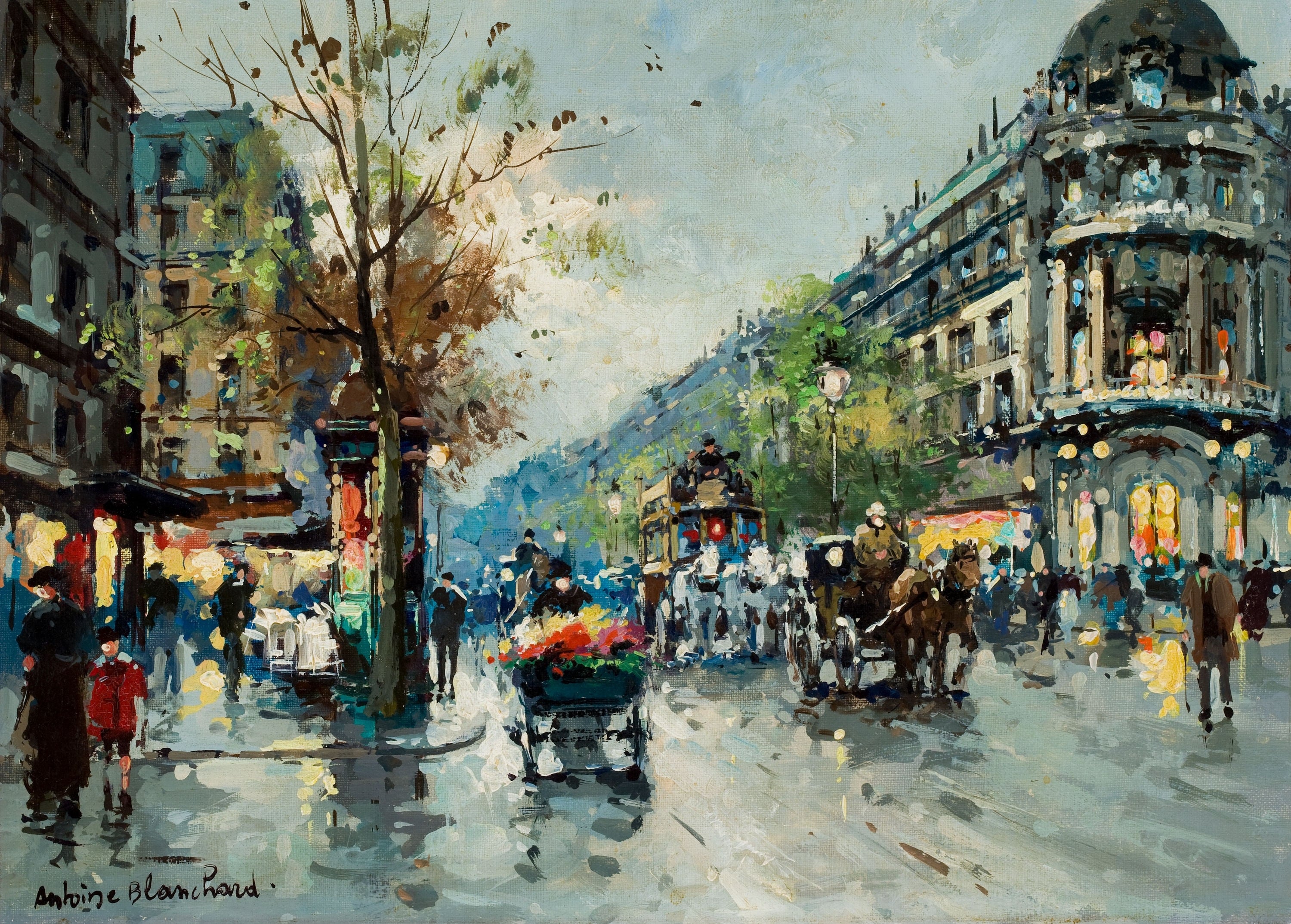 社会风俗场景主题 - 城市街道生活景象 - 描绘街道繁华热闹景象 