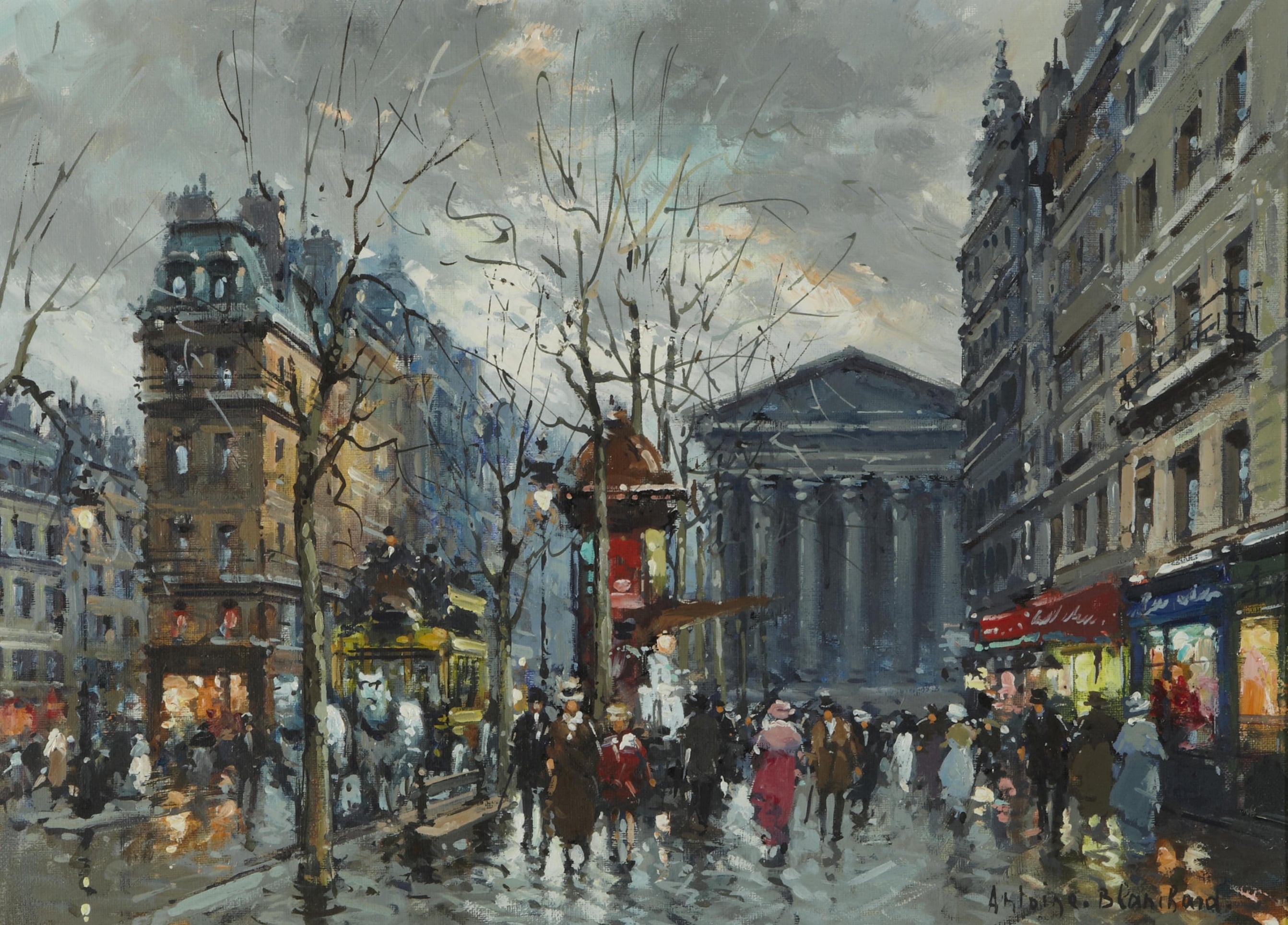 社会风俗场景主题 - 雨中街景 - 描绘雨中热闹城市街景 