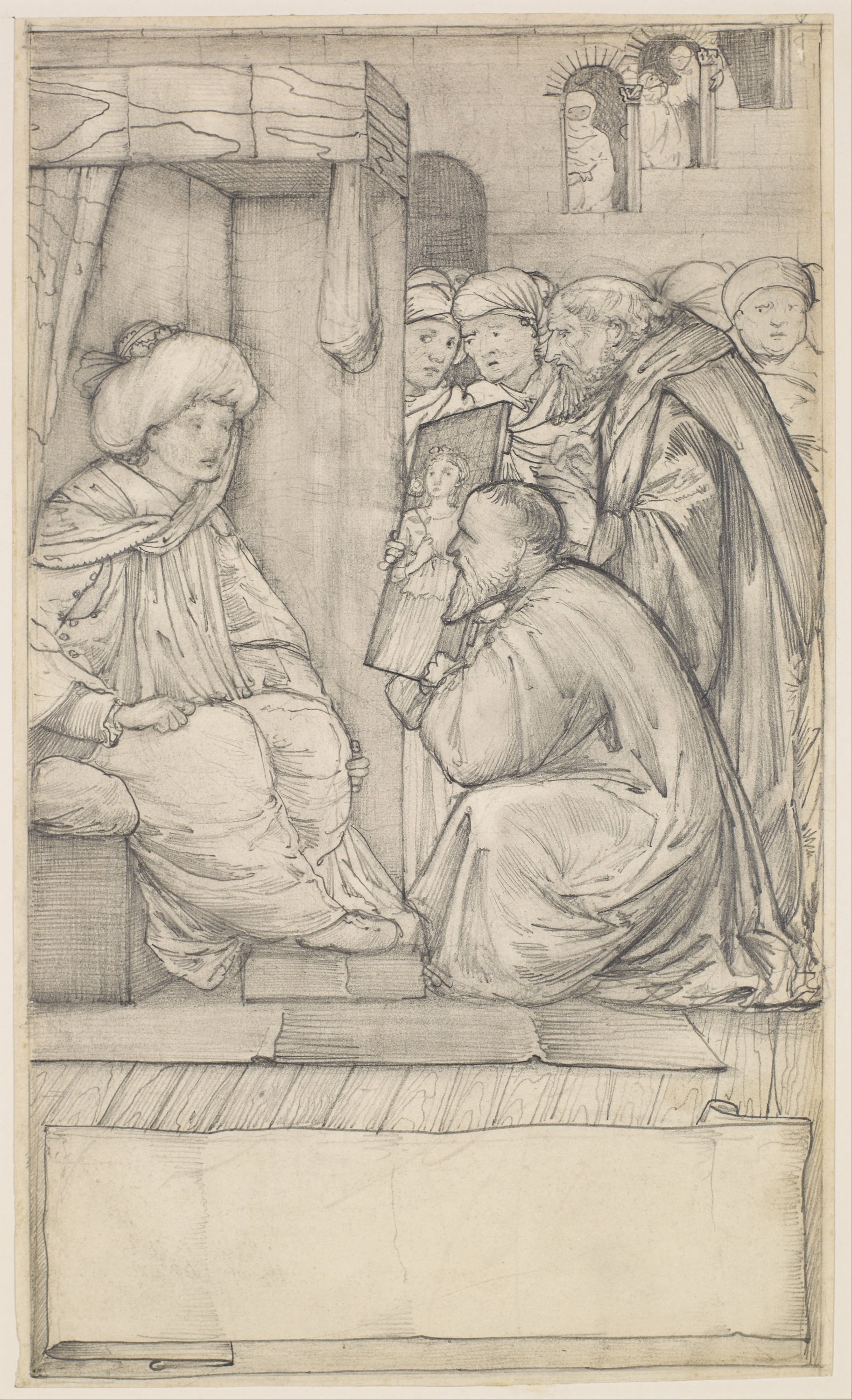 神话传说场景主题 - 未知名宗教题材画作 - 人物围绕呈献宗教场景 