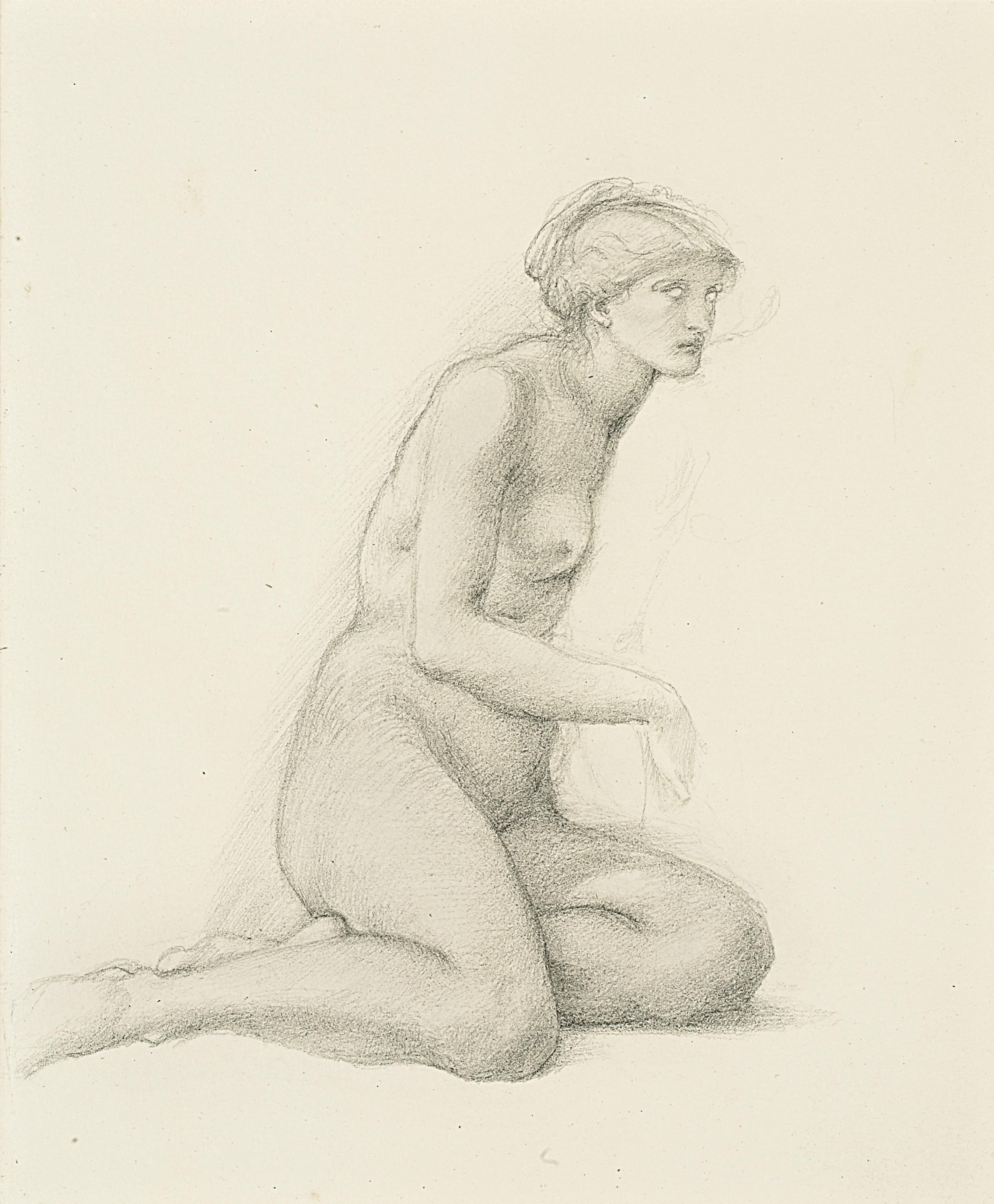 女性形象塑造主题 - 跪姿裸女素描 - 展现女性跪姿优雅姿态 