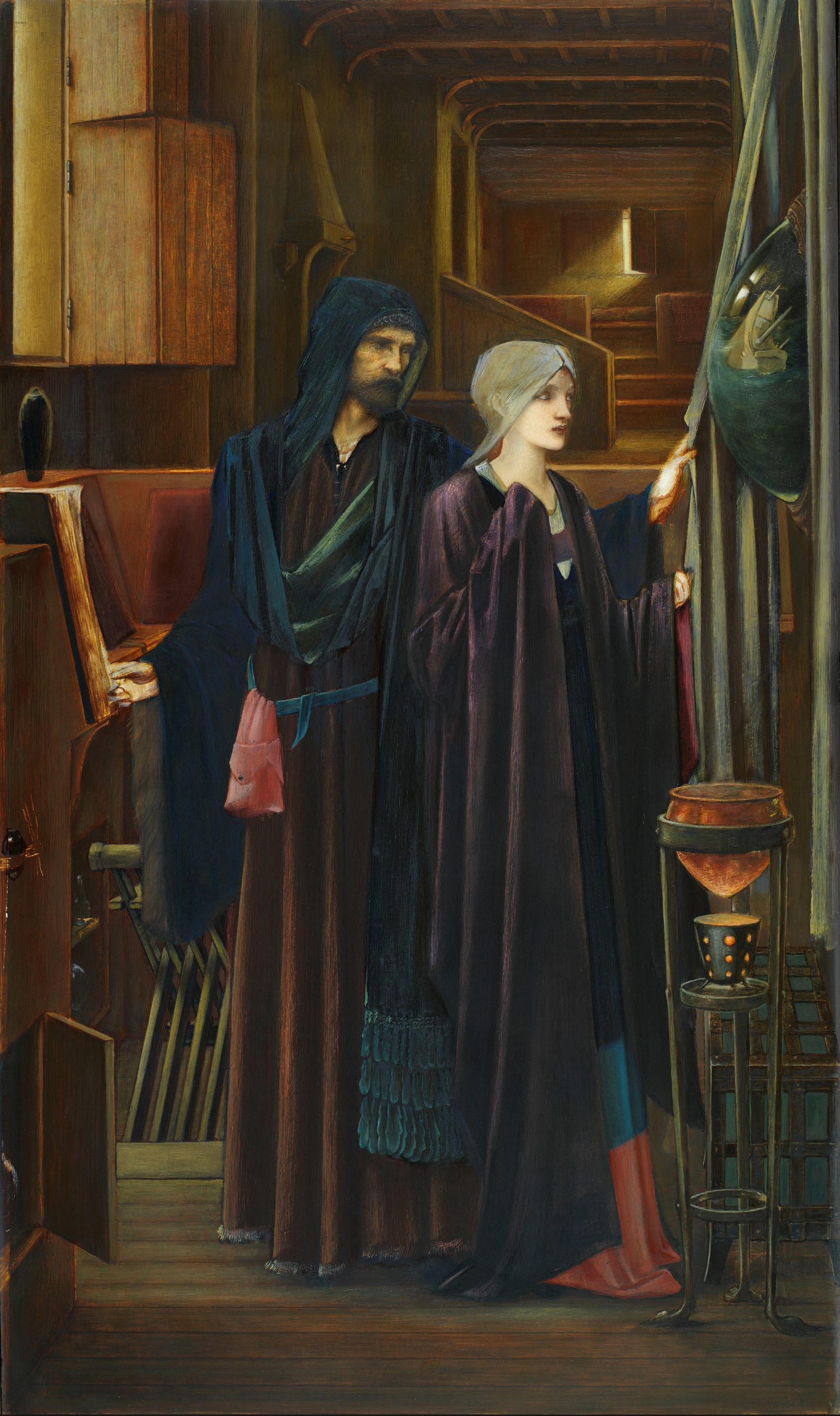 神秘主义色彩主题 - 未知名画作 - 神秘人物于室内的场景 