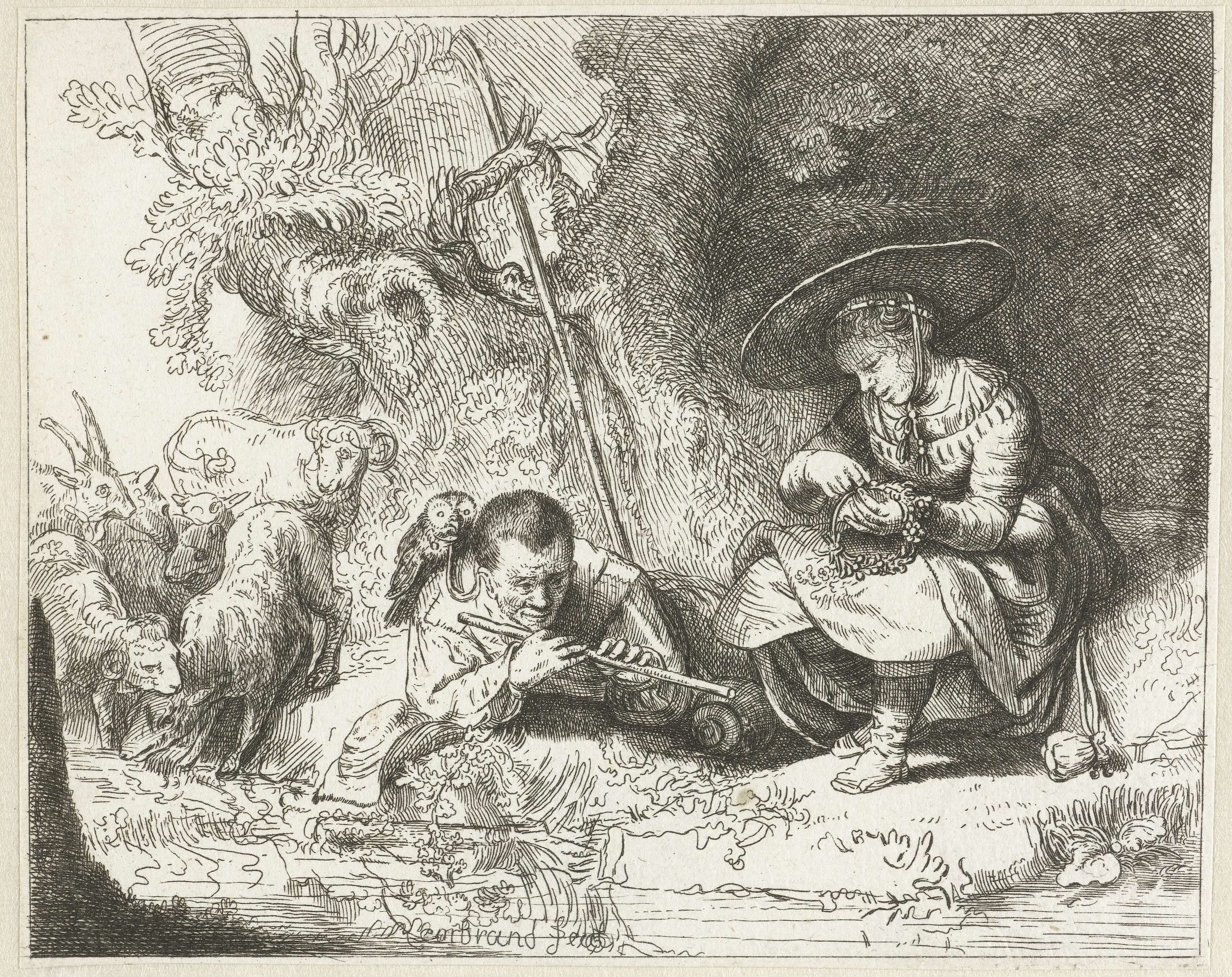 社会百态展示主题 - 牧羊场景中的男女 - 描绘牧羊男女的日常情景 