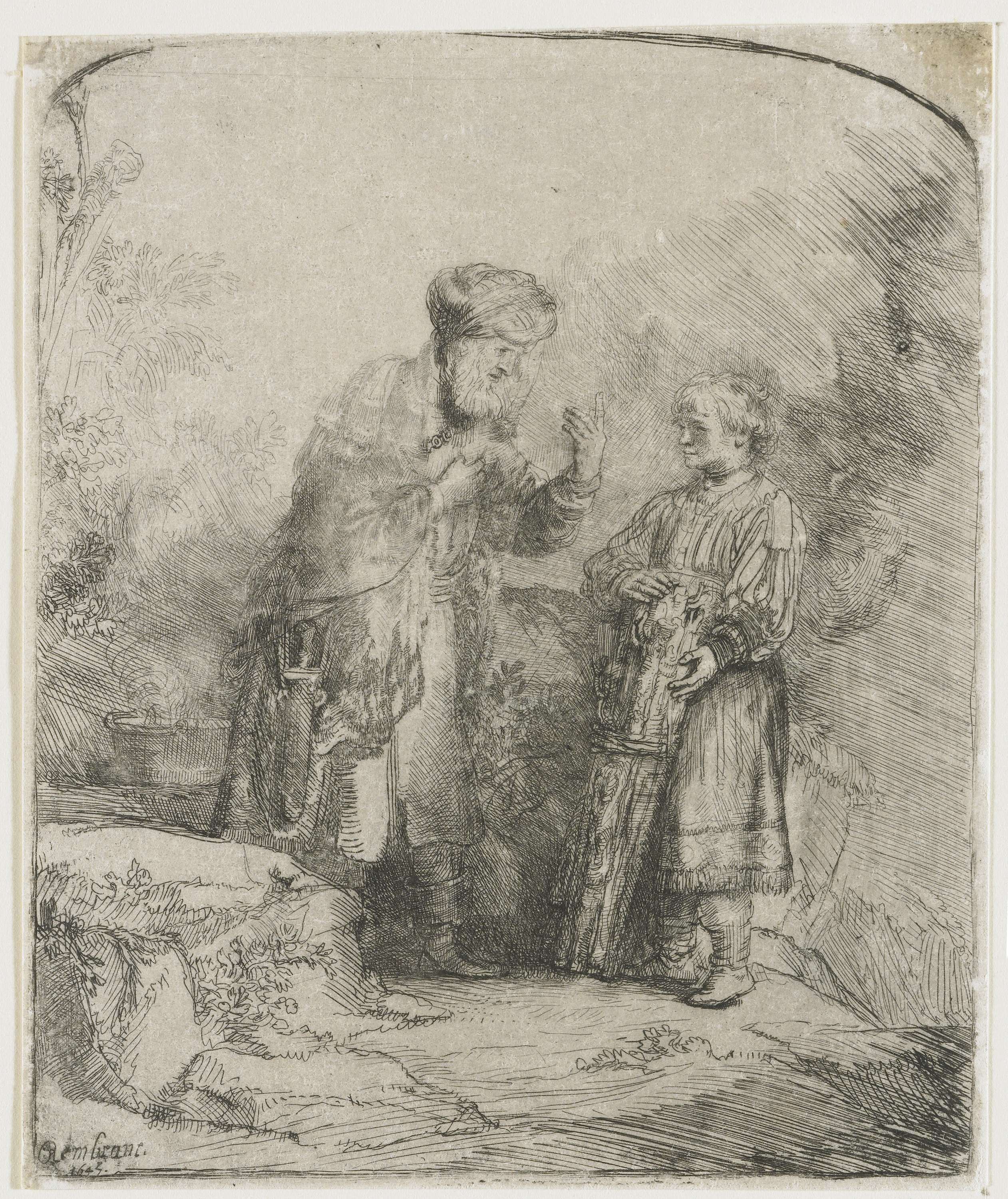 宗教故事演绎主题 - 以撒祝福雅各 - 老者祝福年轻男子场景 