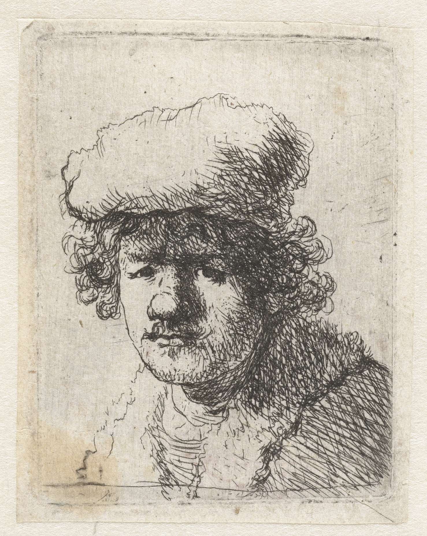 人物肖像刻画主题 - 男子头戴软帽的肖像 - 描绘戴帽男子的面部神态 