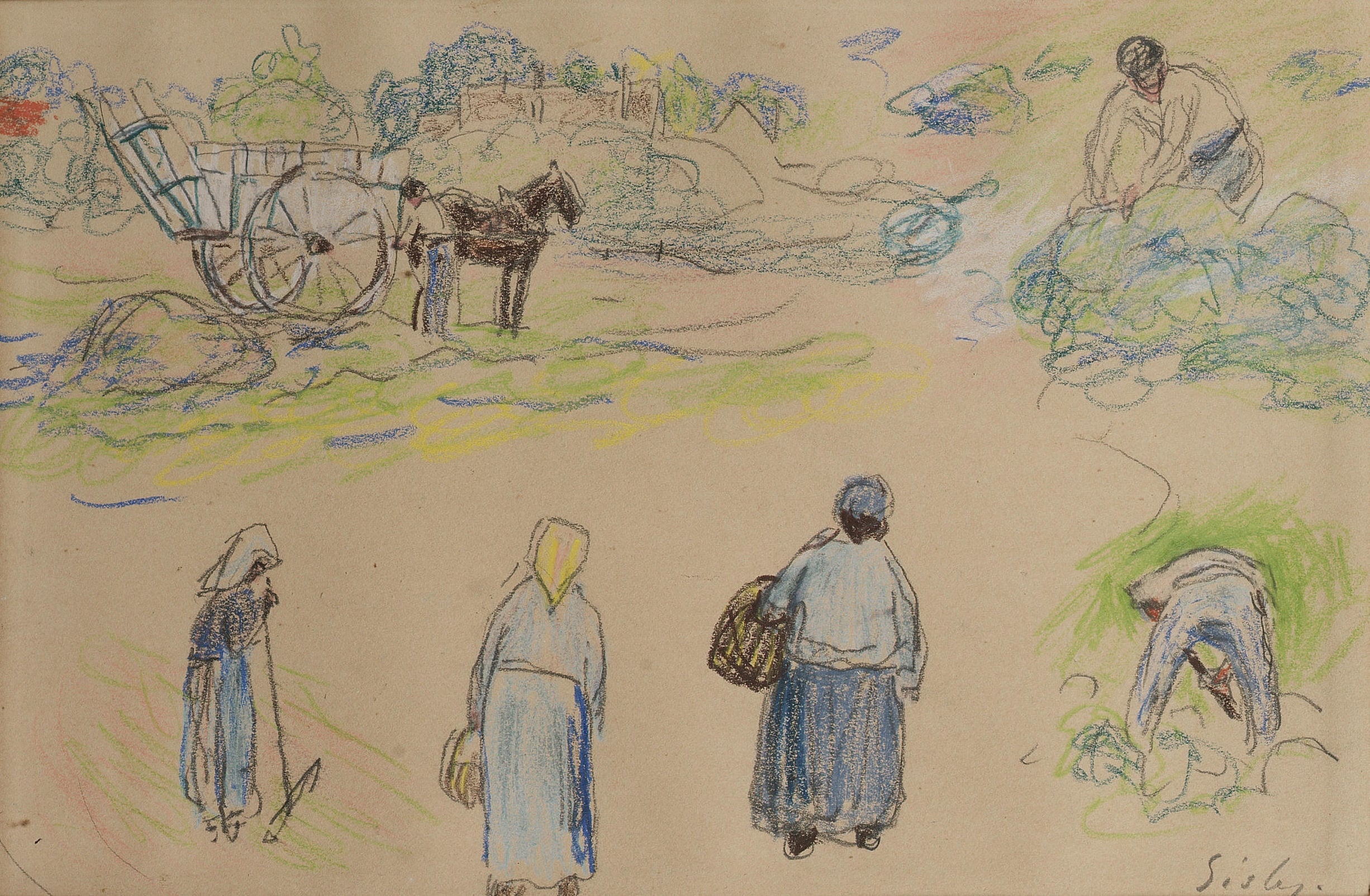 乡村生活场景主题 - 乡村劳作场景速写 - 描绘乡村人物劳作画面 