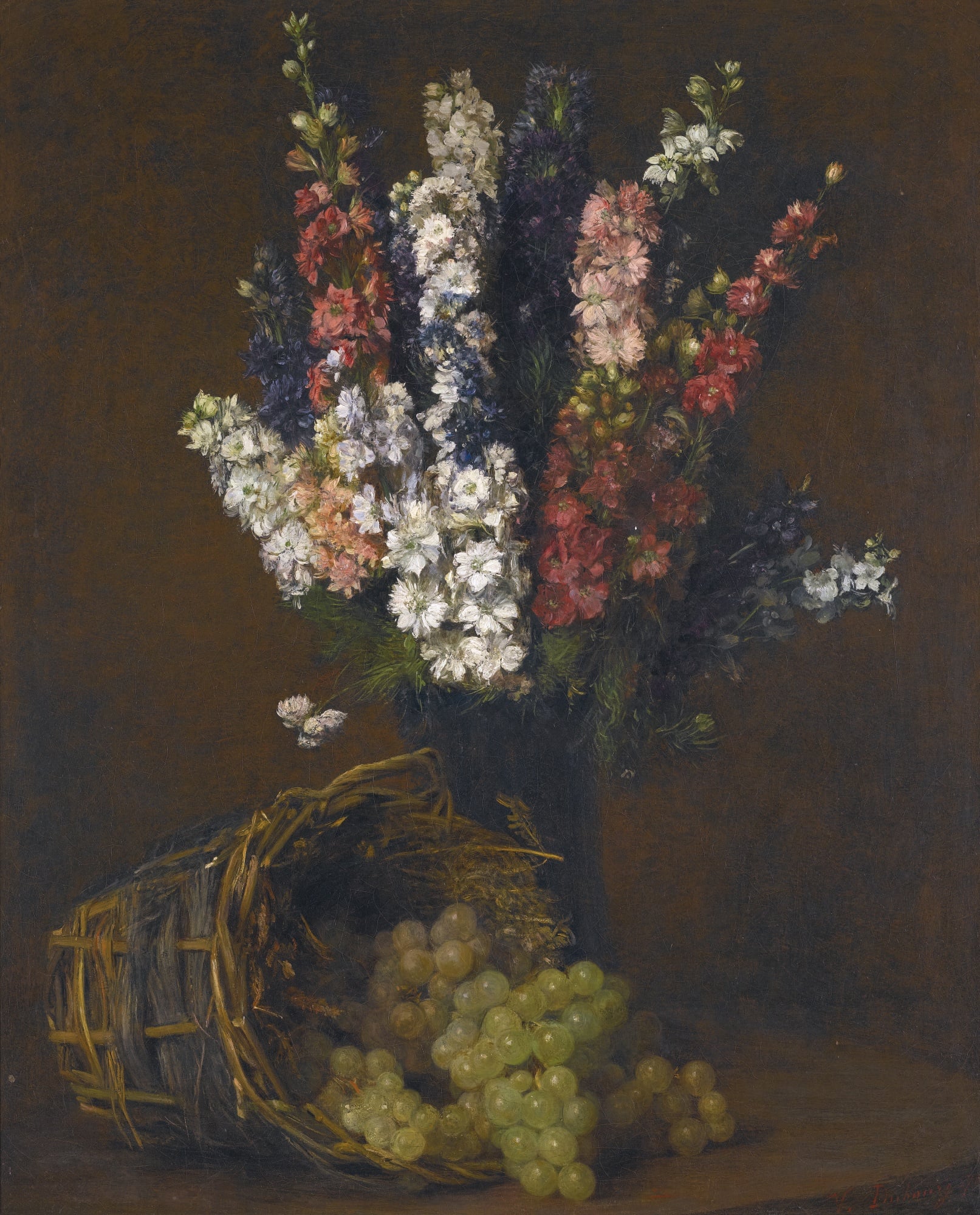 静物花卉描绘主题 - 花瓶与葡萄花卉图 - 花瓶花卉搭配葡萄静物 