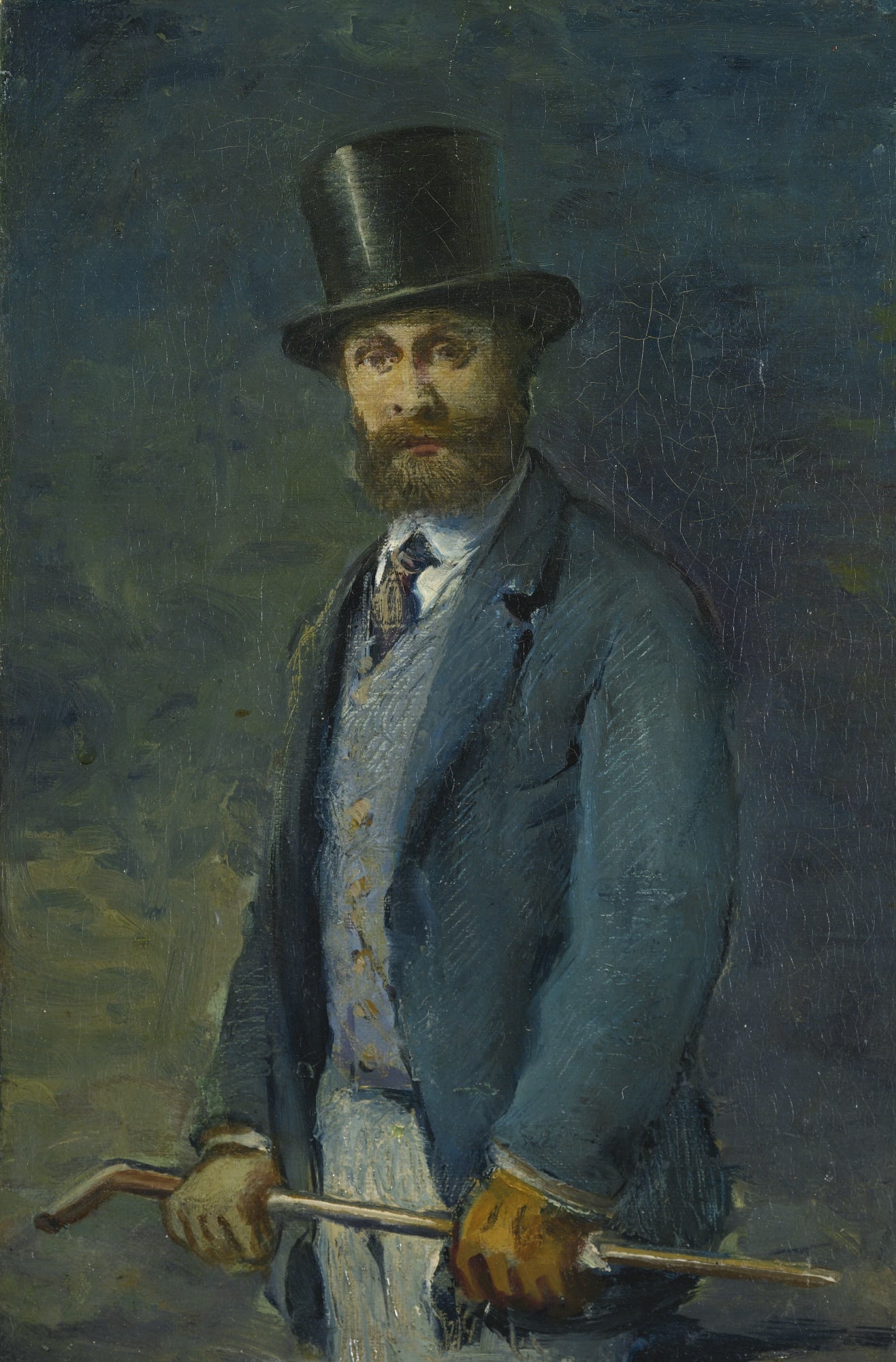 人物肖像绘制主题 - 未知肖像 - 戴礼帽持杖男士肖像 