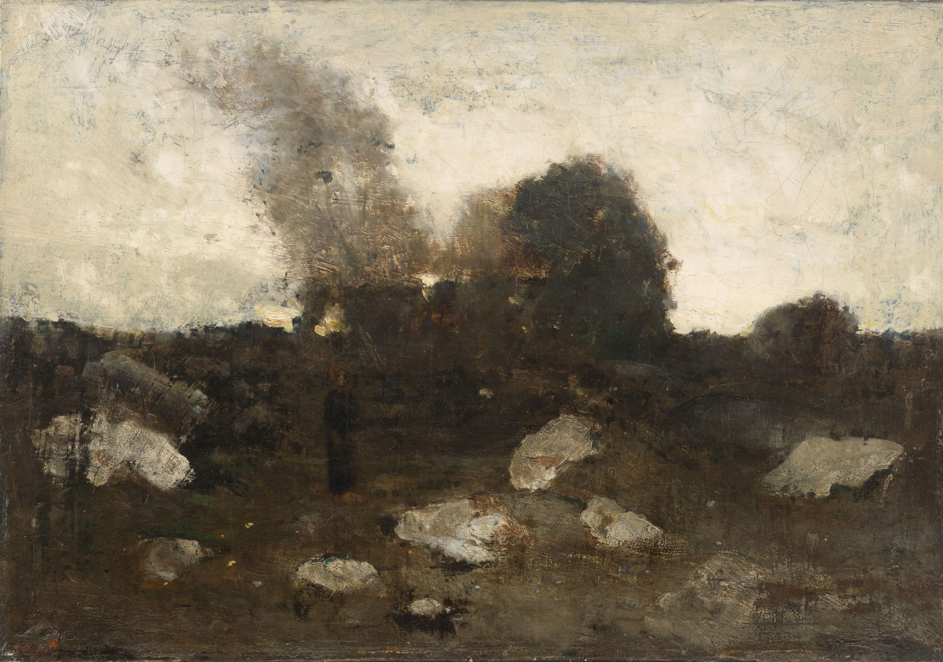 其他 - 无具体名字 - 灰调风景中石块与树木 