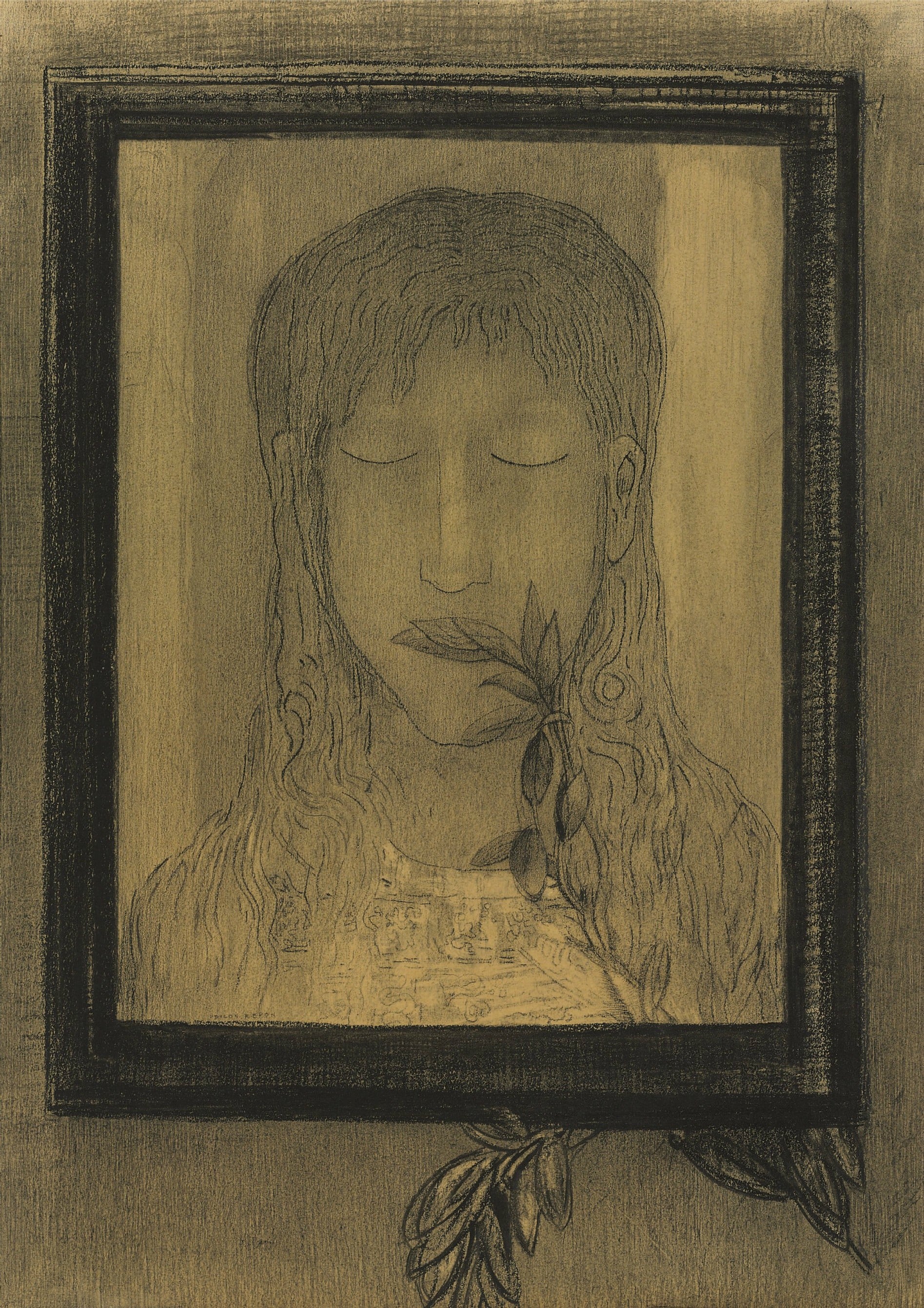 内心世界表达主题 - 无题 - 闭眼女子含叶内心呈现 