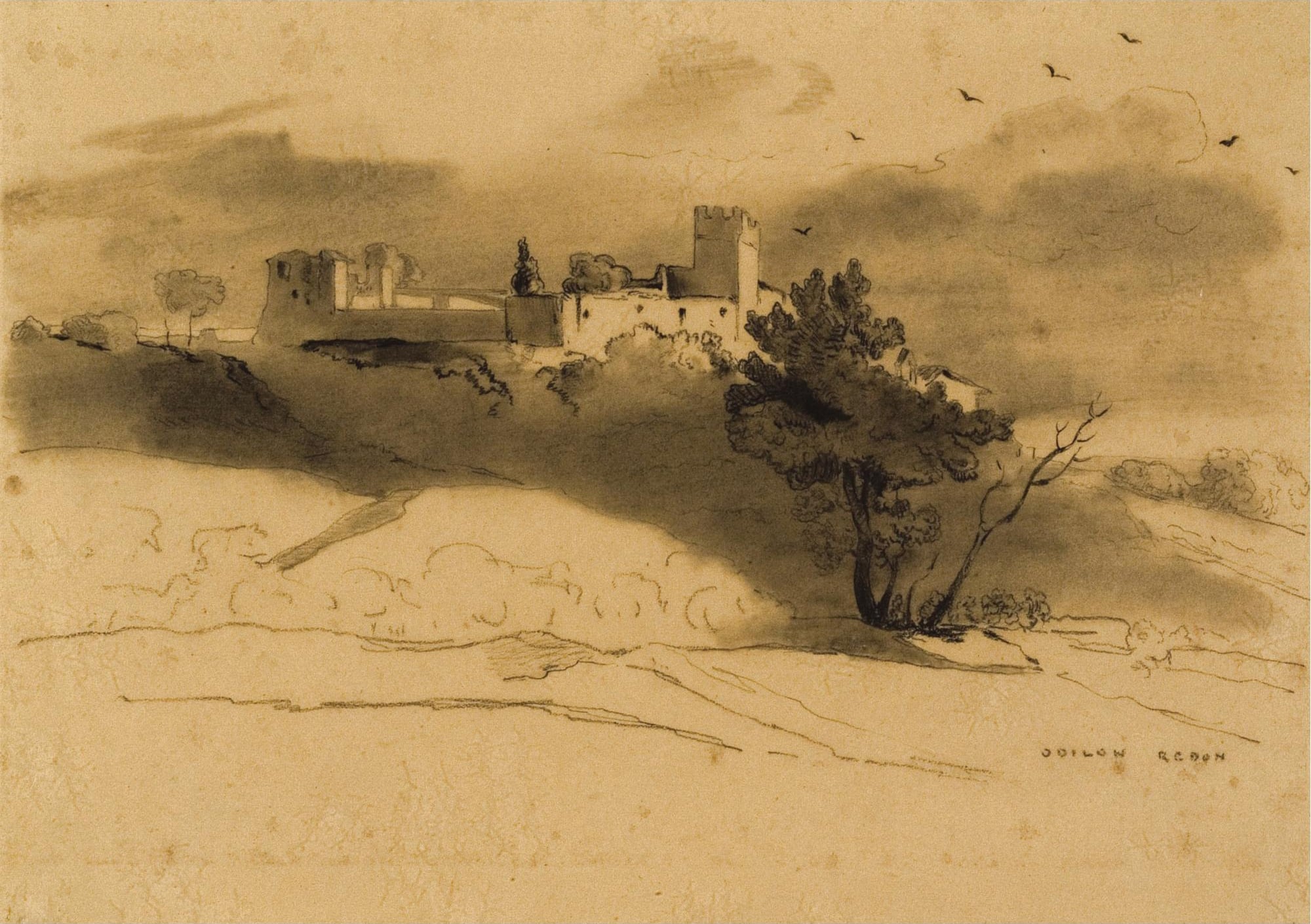 其他 - 未知名城堡风景素描 - 城堡坐落于山丘景致古朴 