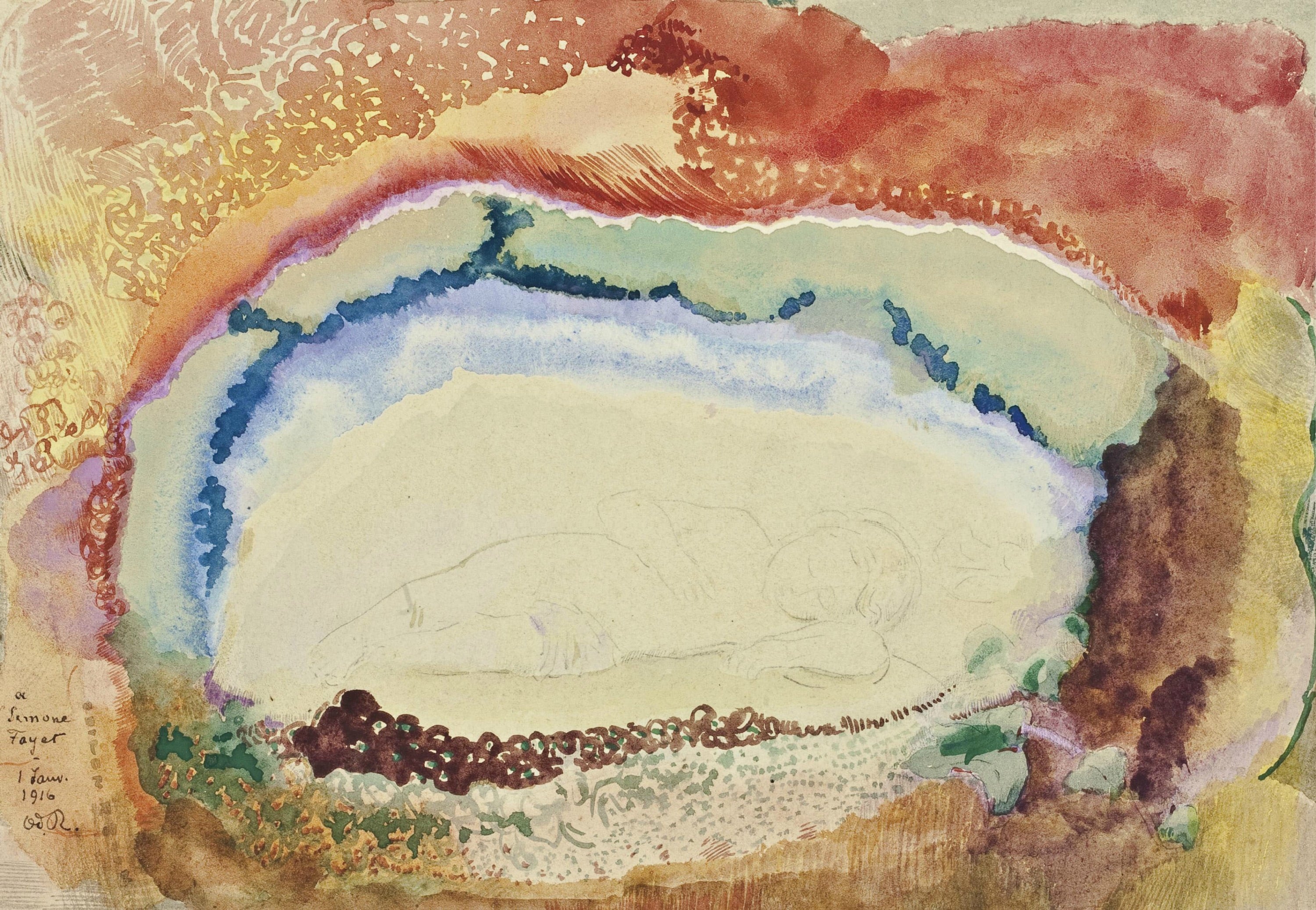 象征梦幻场景主题 - 无题 - 梦幻色彩环绕躺卧身影 