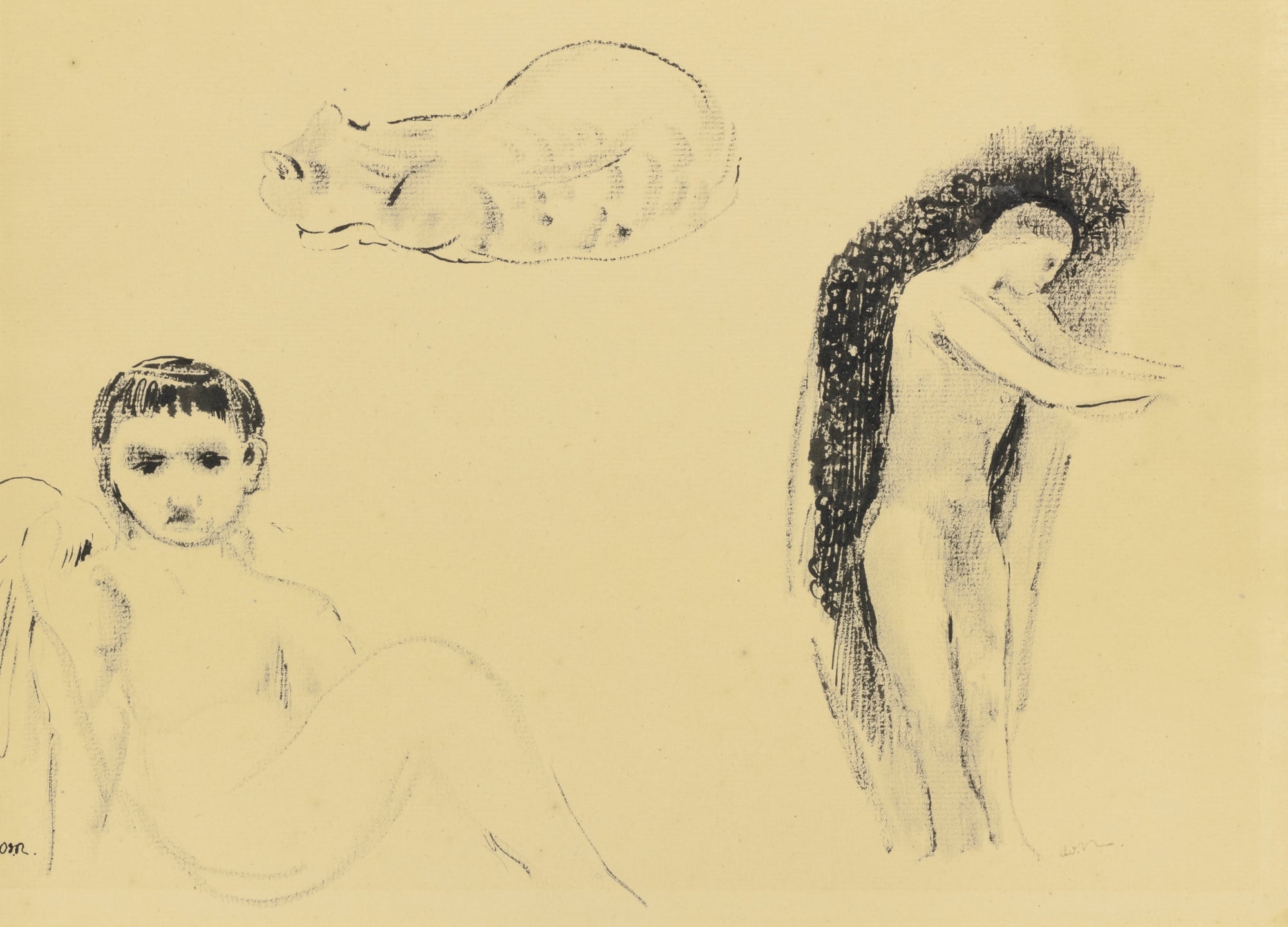 其他 - 无题 - 人物与动物的简洁素描 