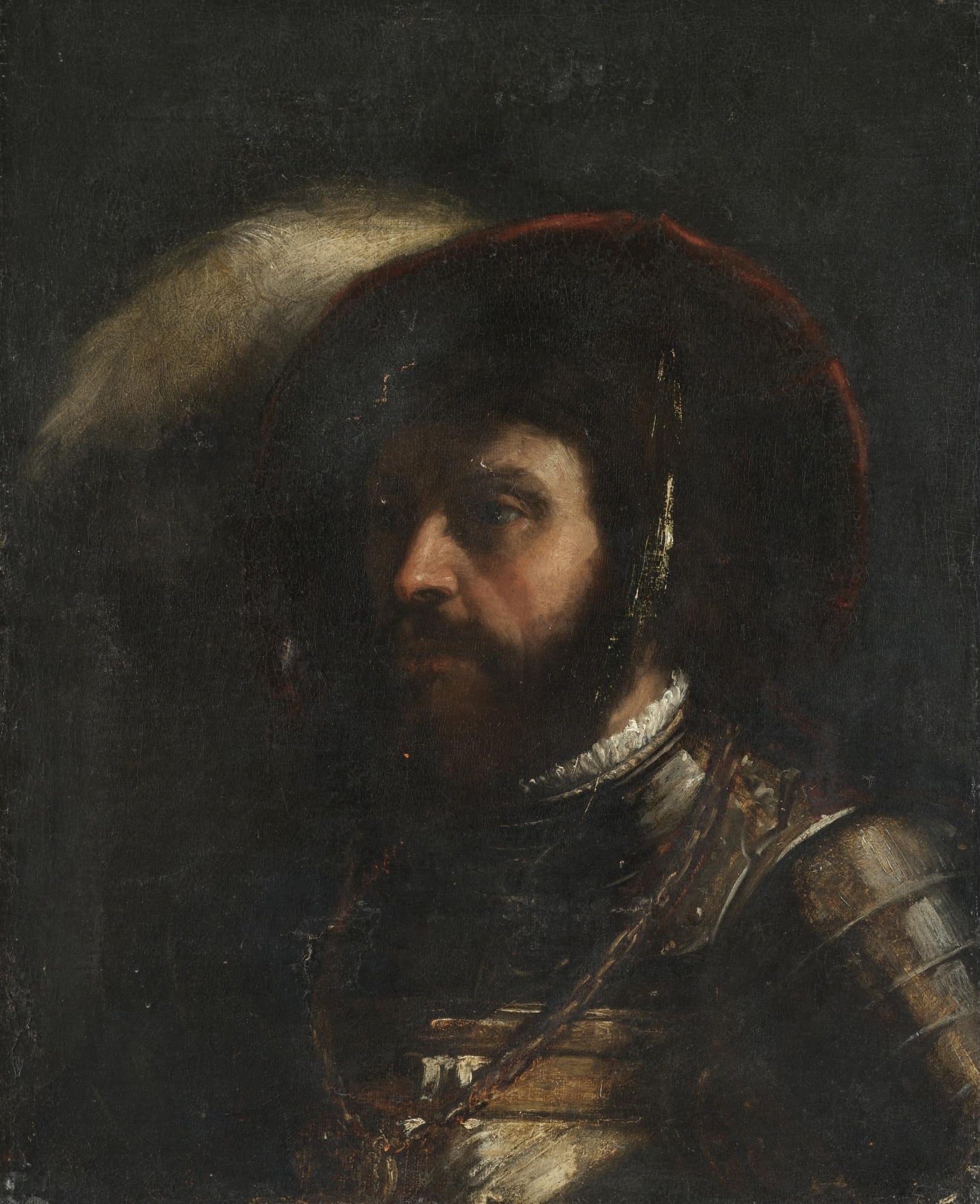 人物肖像刻画主题 - 无名男子肖像 - 绘盔甲男子神态专注 