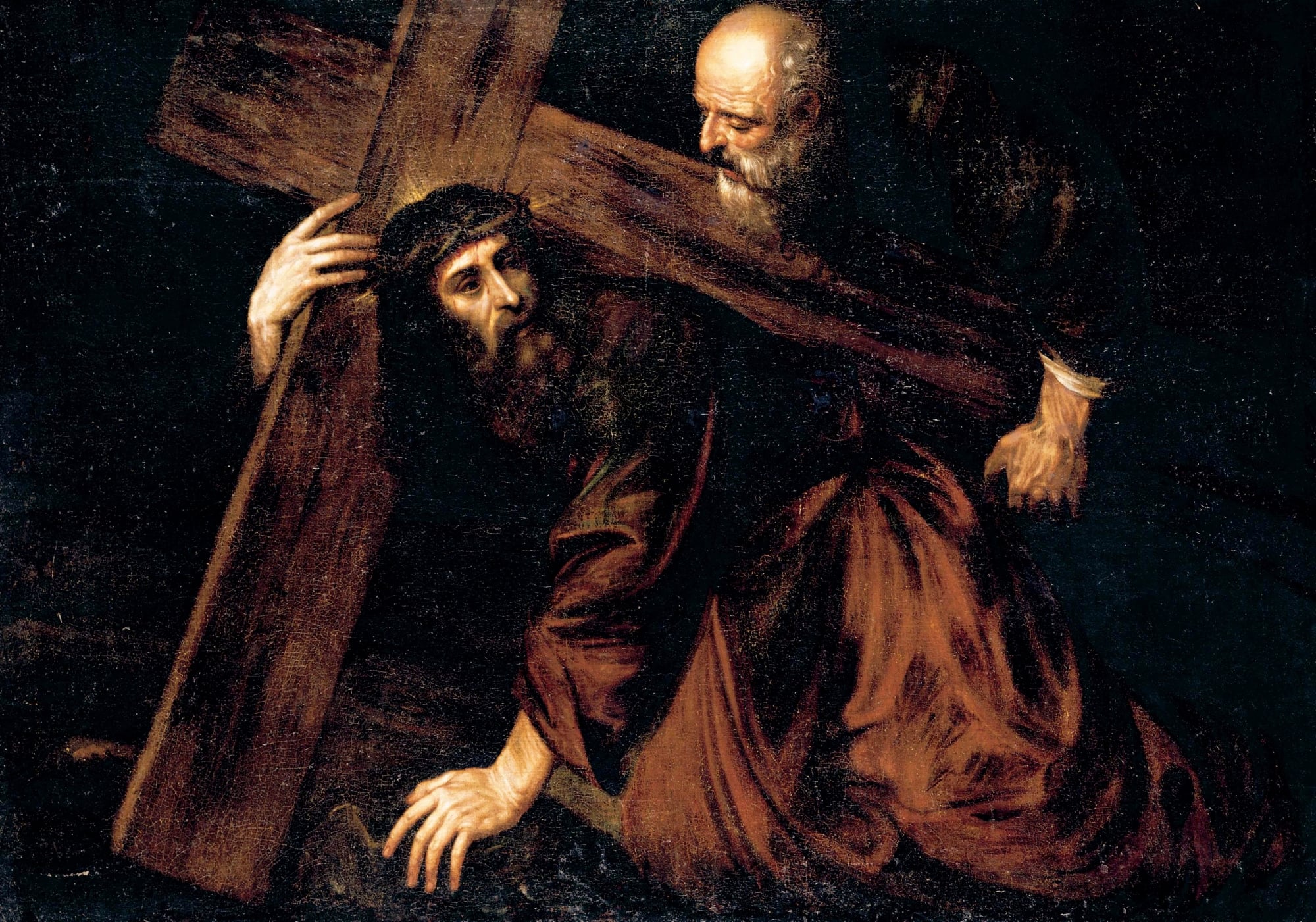 宗教神话场景主题 - 背负十字架的耶稣 - 耶稣背负十字架艰难前行 