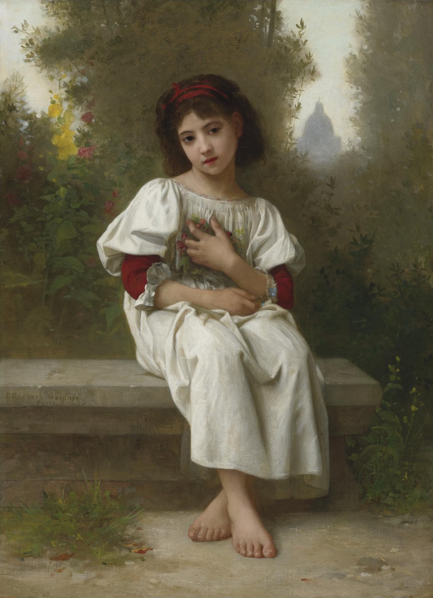 乡村少女形象主题 - 无 - 坐于长椅的赤脚乡村少女 