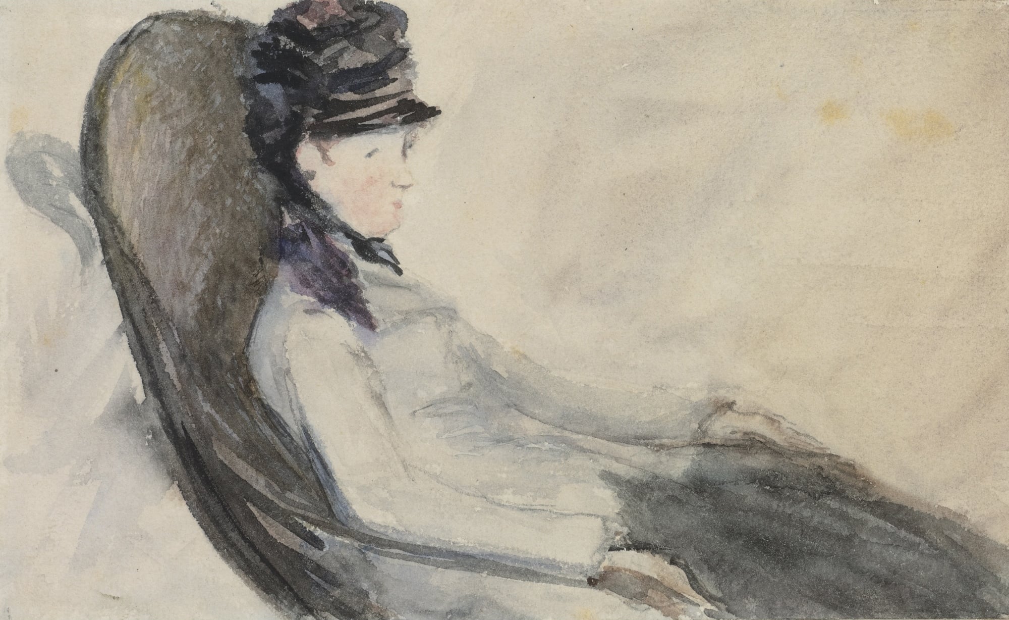 人物肖像塑造主题 - 无特定名字 - 描绘椅上人物侧面肖像 