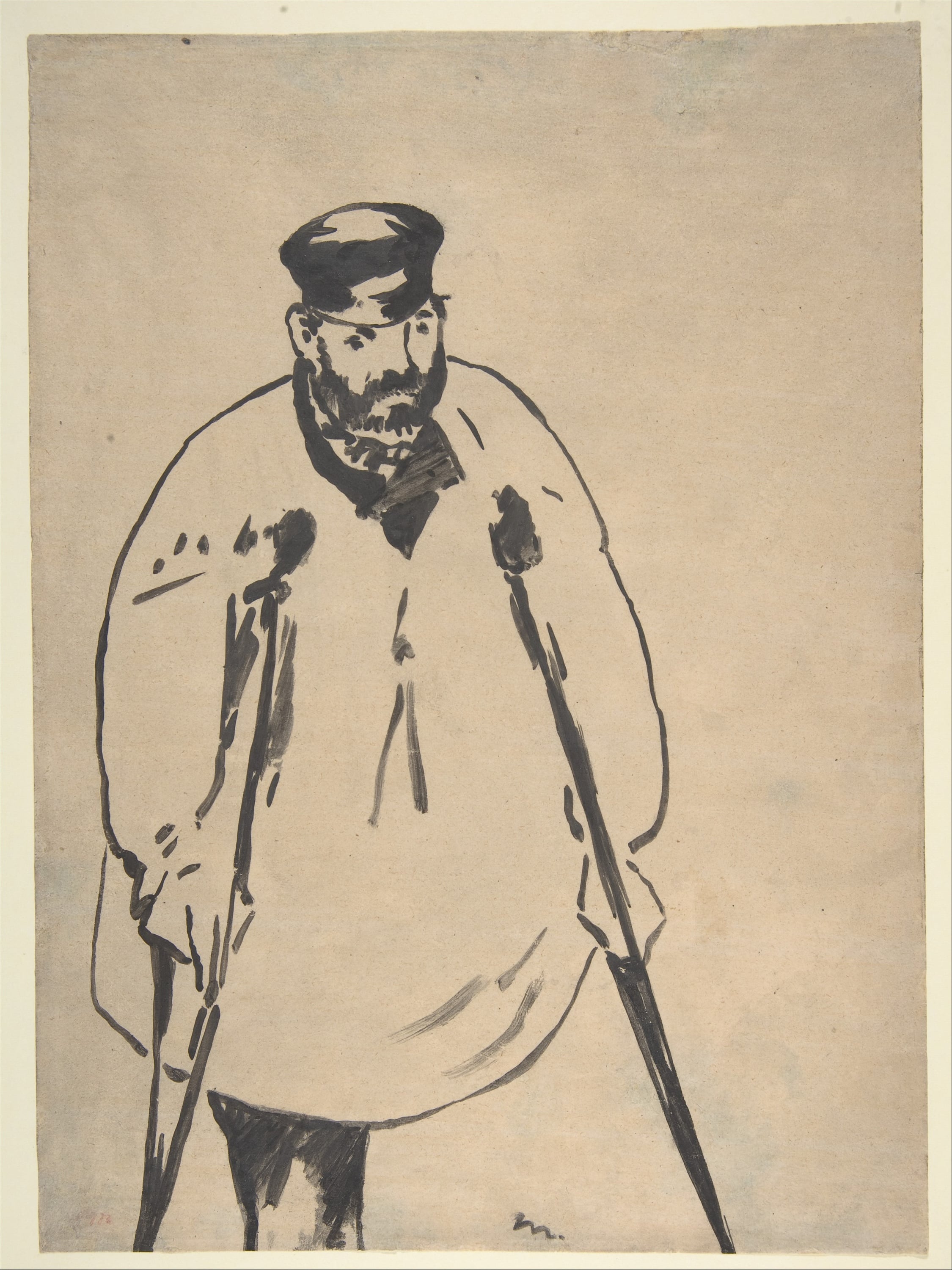 人物肖像塑造主题 - 持杖男子肖像 - 以简洁笔触绘男子形象 