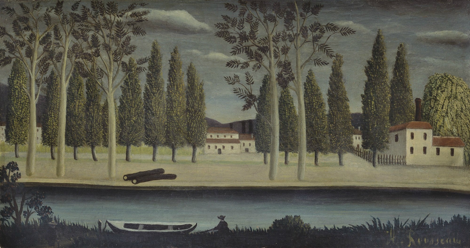 其他 - 未知作品 - 河畔树木房屋宁静景象 