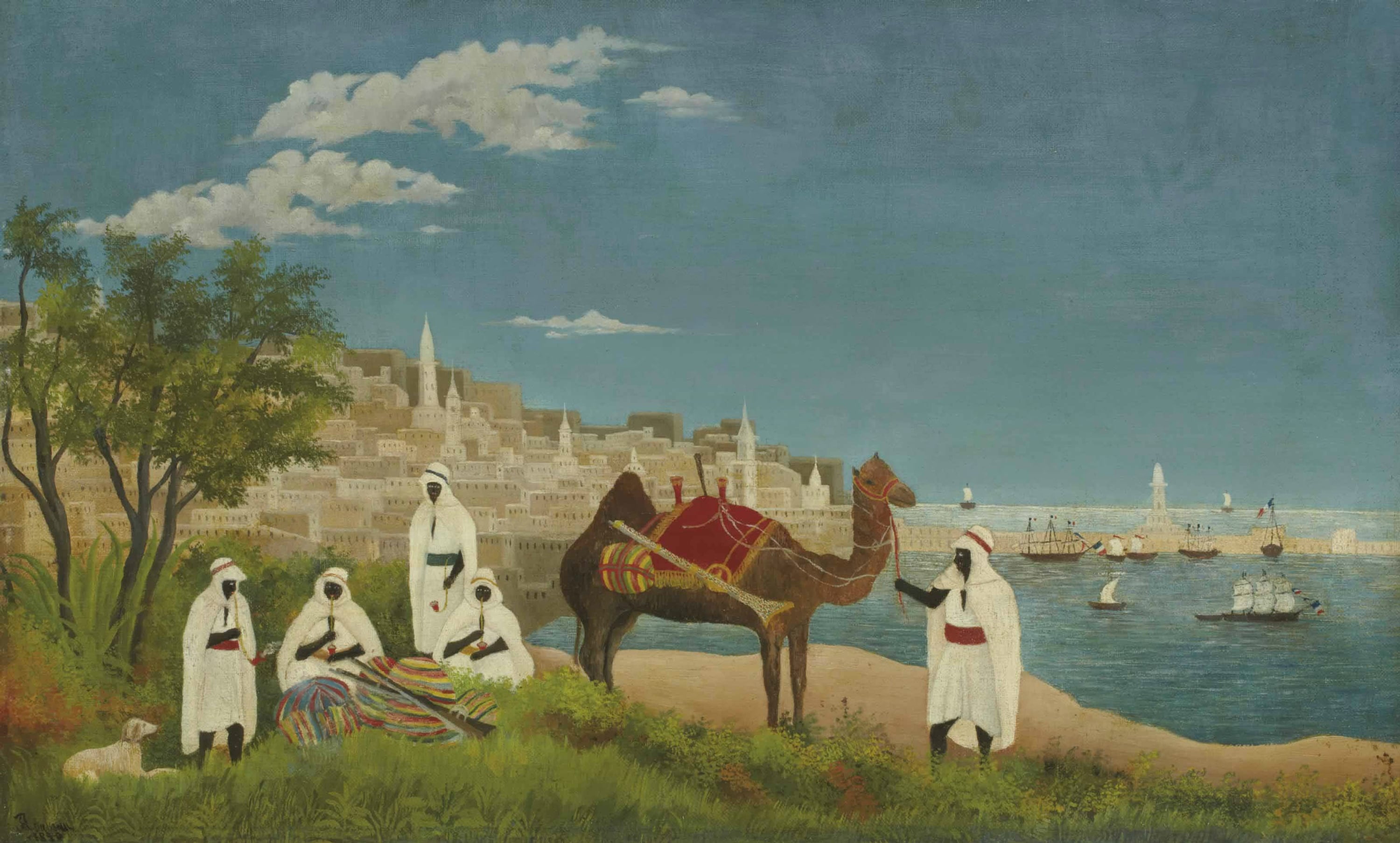 其他 - 无具体名字 - 描绘异域海岸人物骆驼 