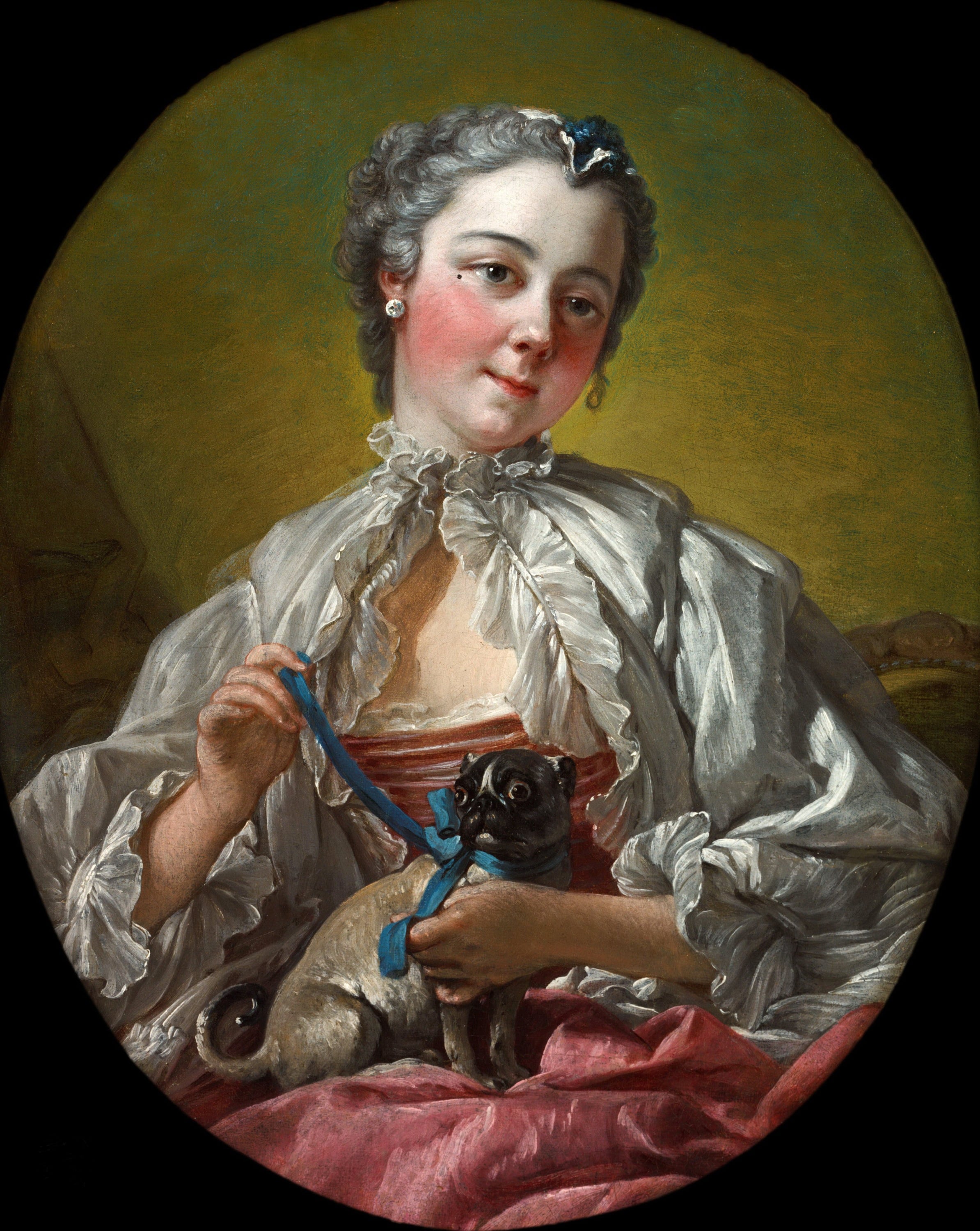 洛可可风格体现主题 - 未知名女士肖像 - 洛可可风女士与宠物描绘 