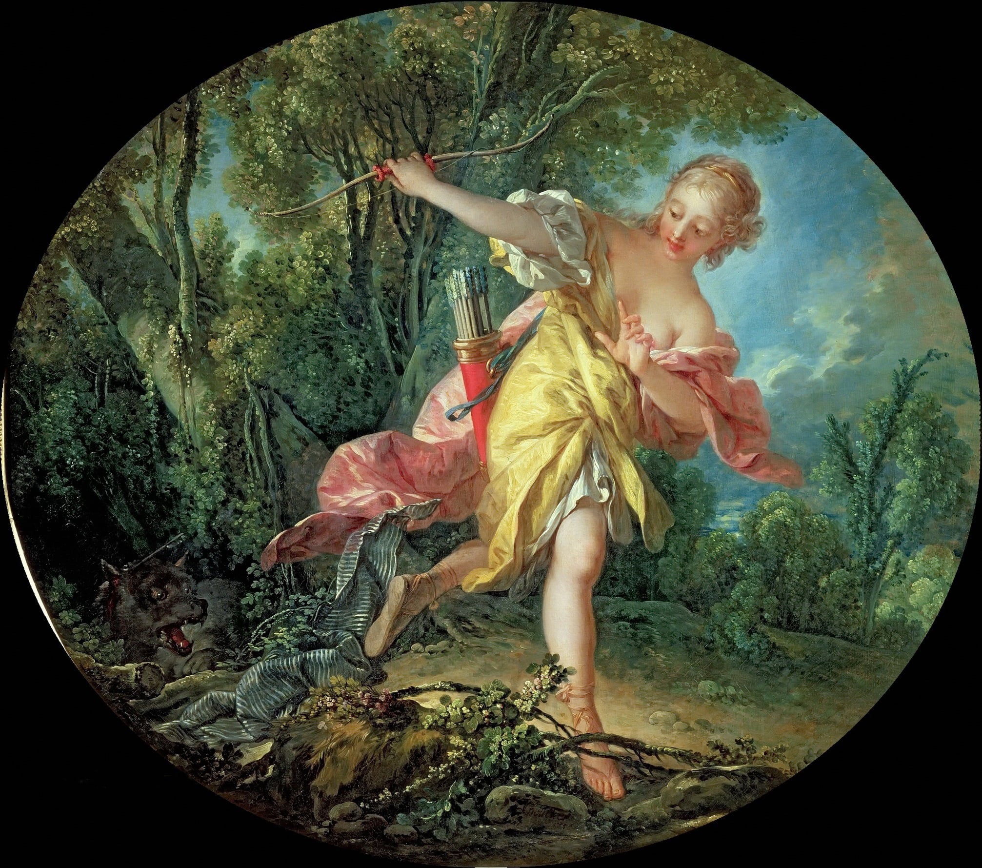 洛可可风格体现主题 - 狄安娜出猎 - 展现女神优雅狩猎姿态 