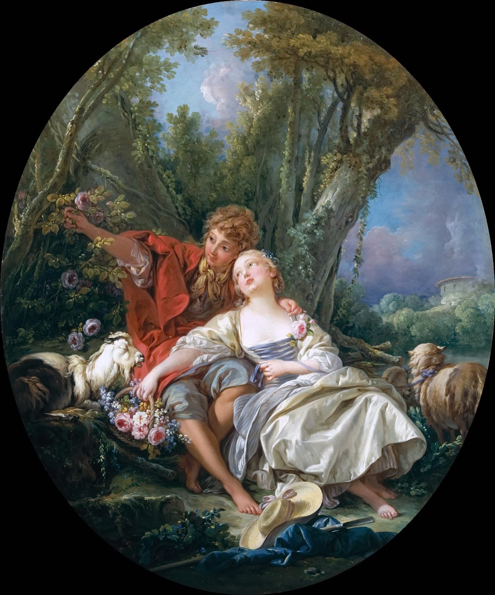 田园牧歌意境主题 - 牧羊人的约会 - 描绘牧人恋人林间依偎 