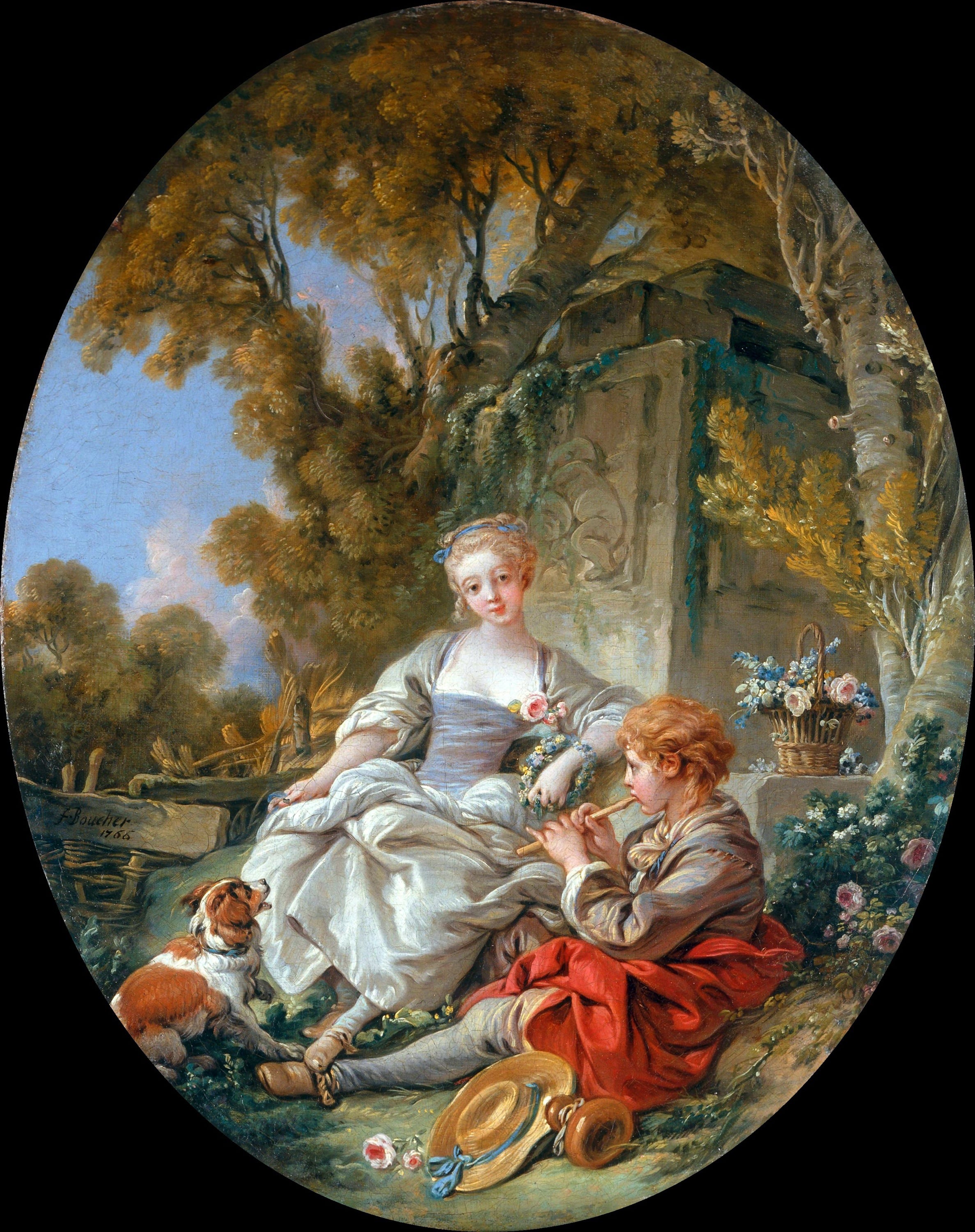 田园牧歌意境主题 - 牧羊人的笛子演奏 - 描绘牧人女子田园场景 