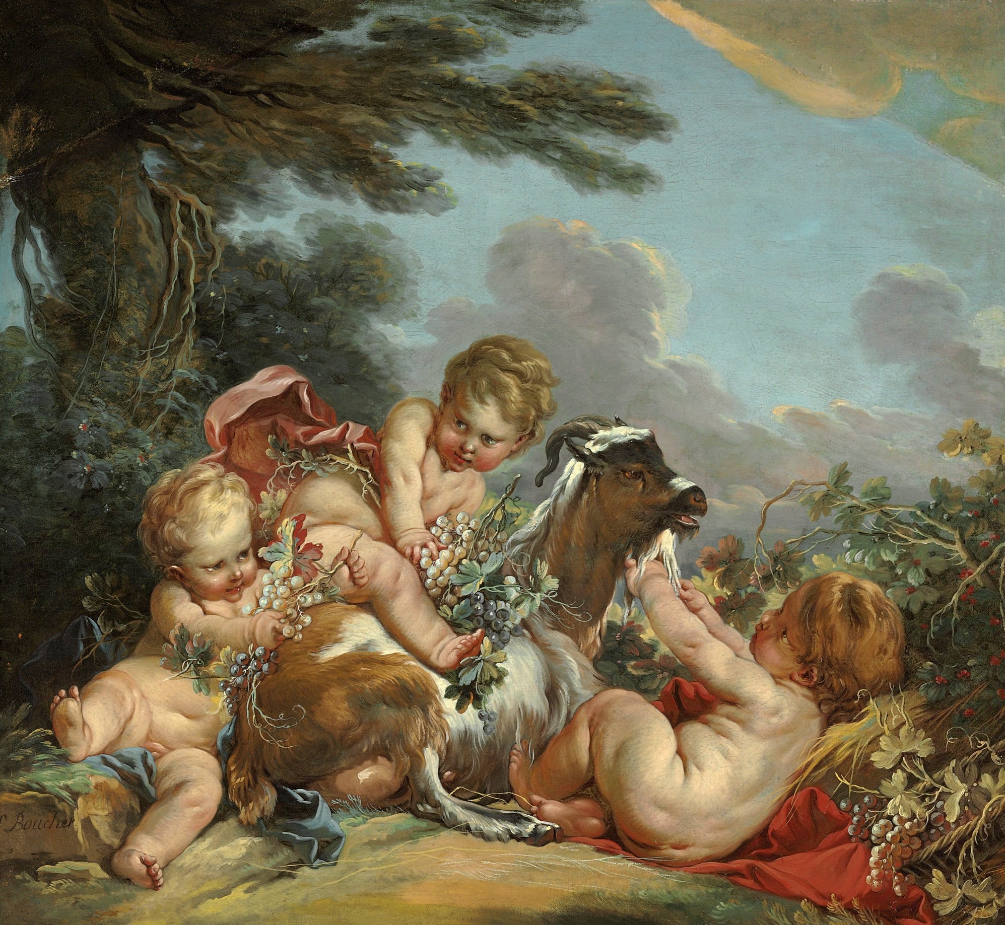 田园牧歌意境主题 - 孩童与山羊的嬉戏场景 - 描绘孩童与山羊田园之景 