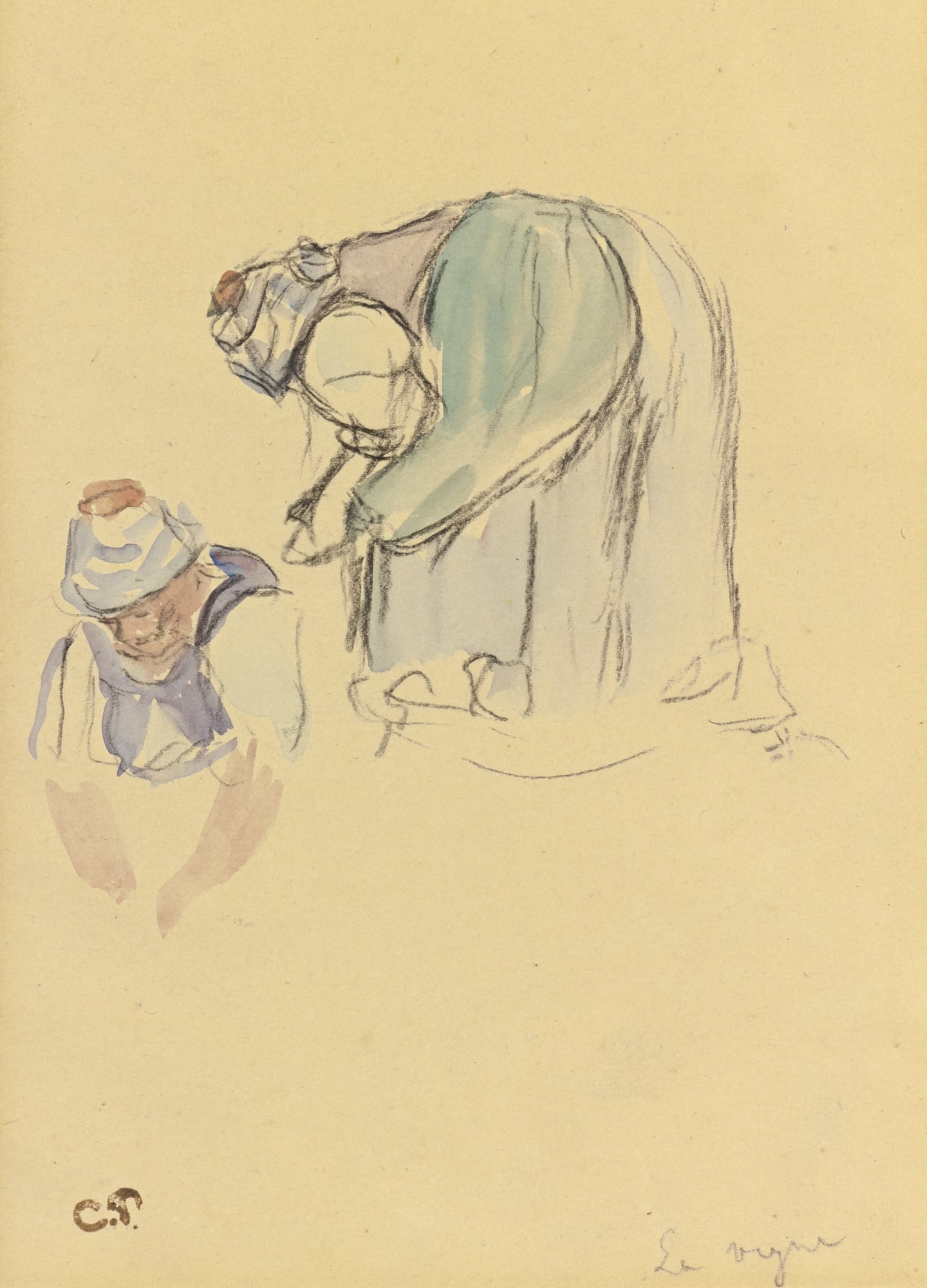 农民生活场景主题 - 未命名 - 描绘劳作中俯身的农妇 