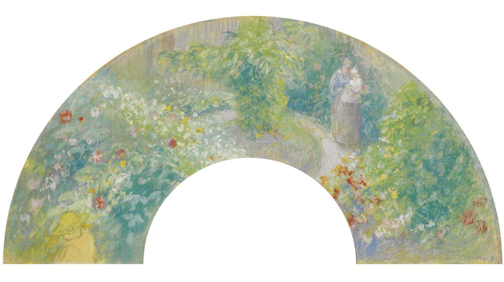 印象派光影效果主题 - 扇面花园画作 - 光影交织展现花园景致 