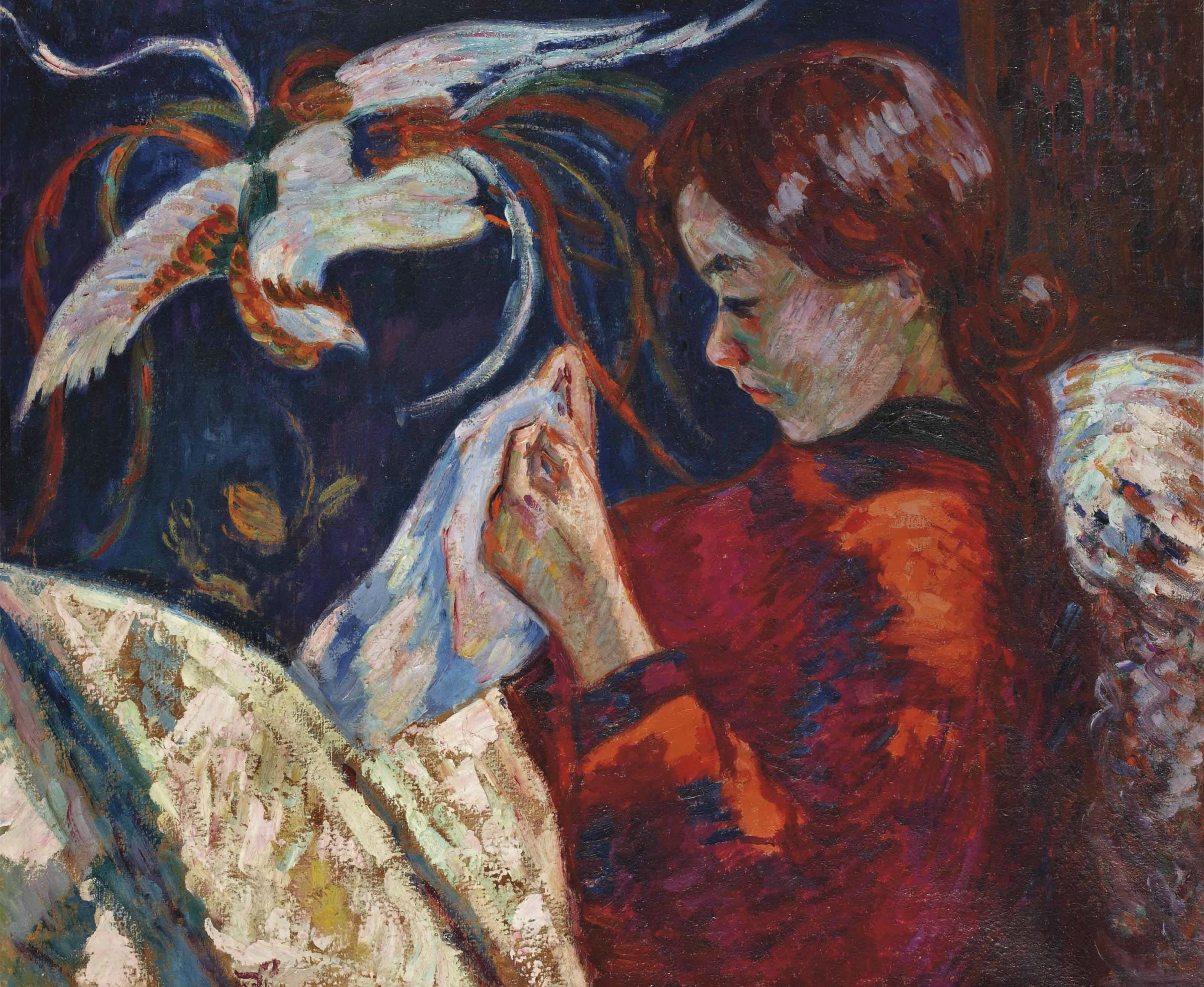 其他 - 无 - 女子与飞鸟的梦幻场景 