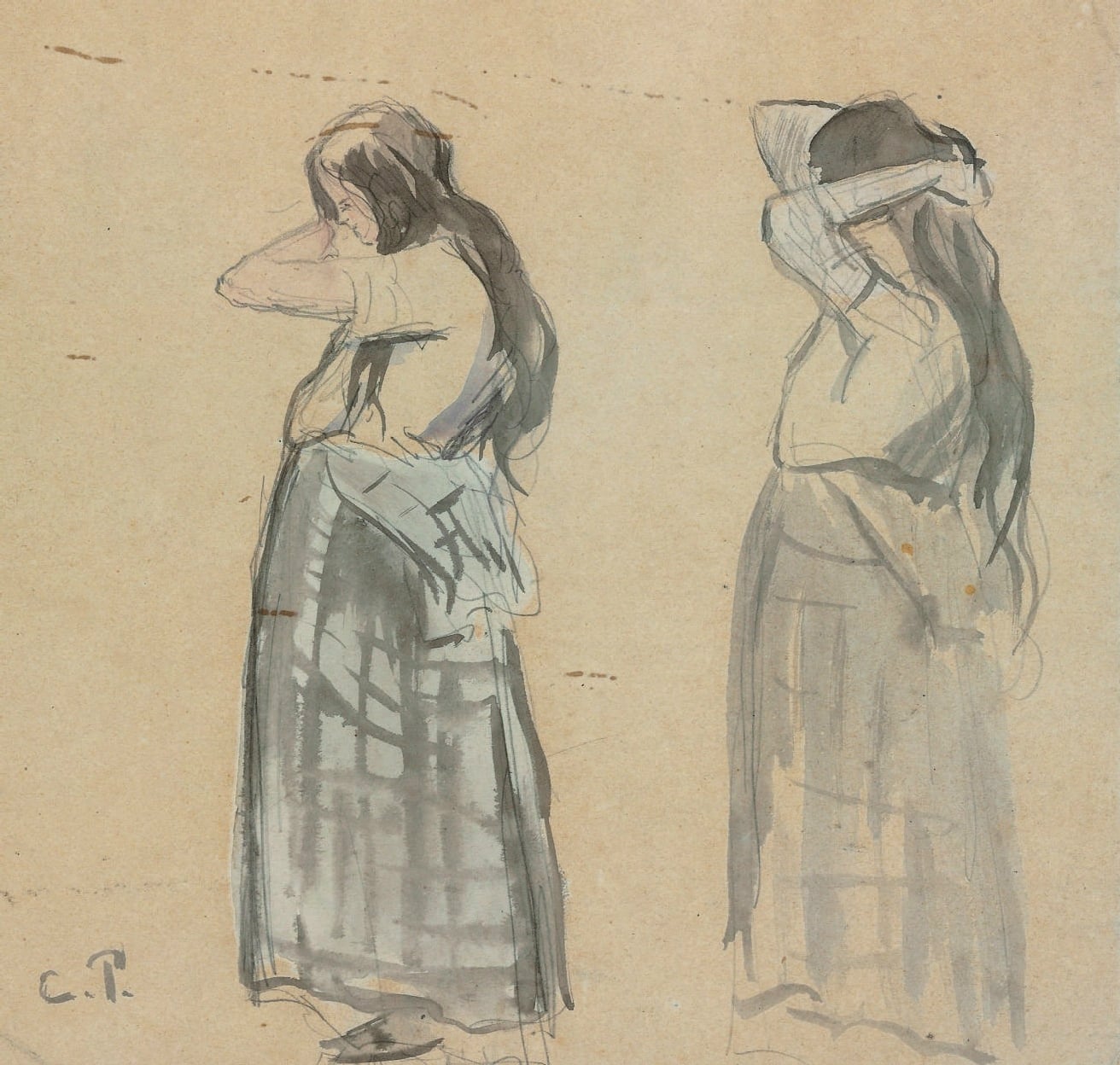 农民生活场景主题 - 佚名人物习作 - 描绘农妇姿态与服饰 