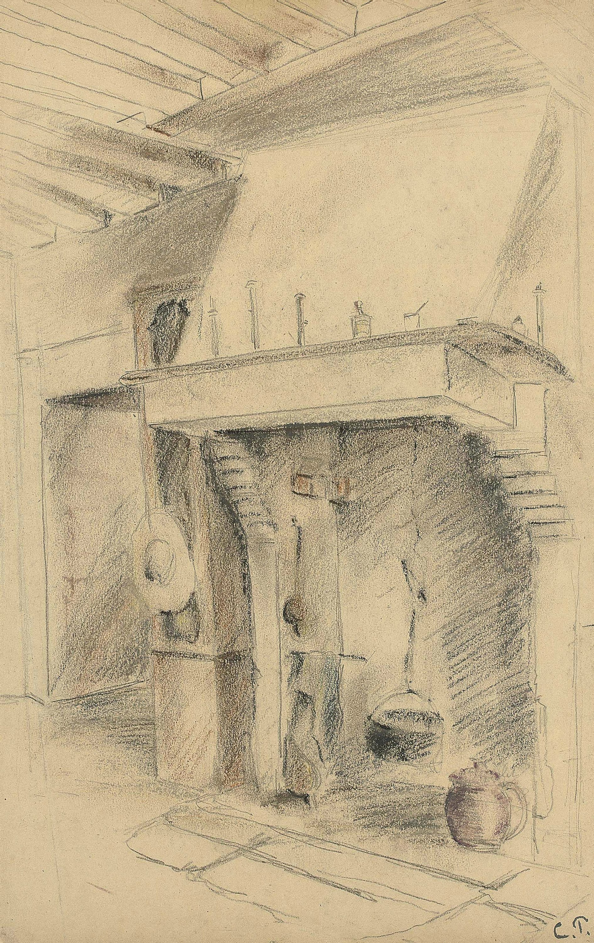 其他 - 室内壁炉素描 - 室内壁炉的铅笔素描 