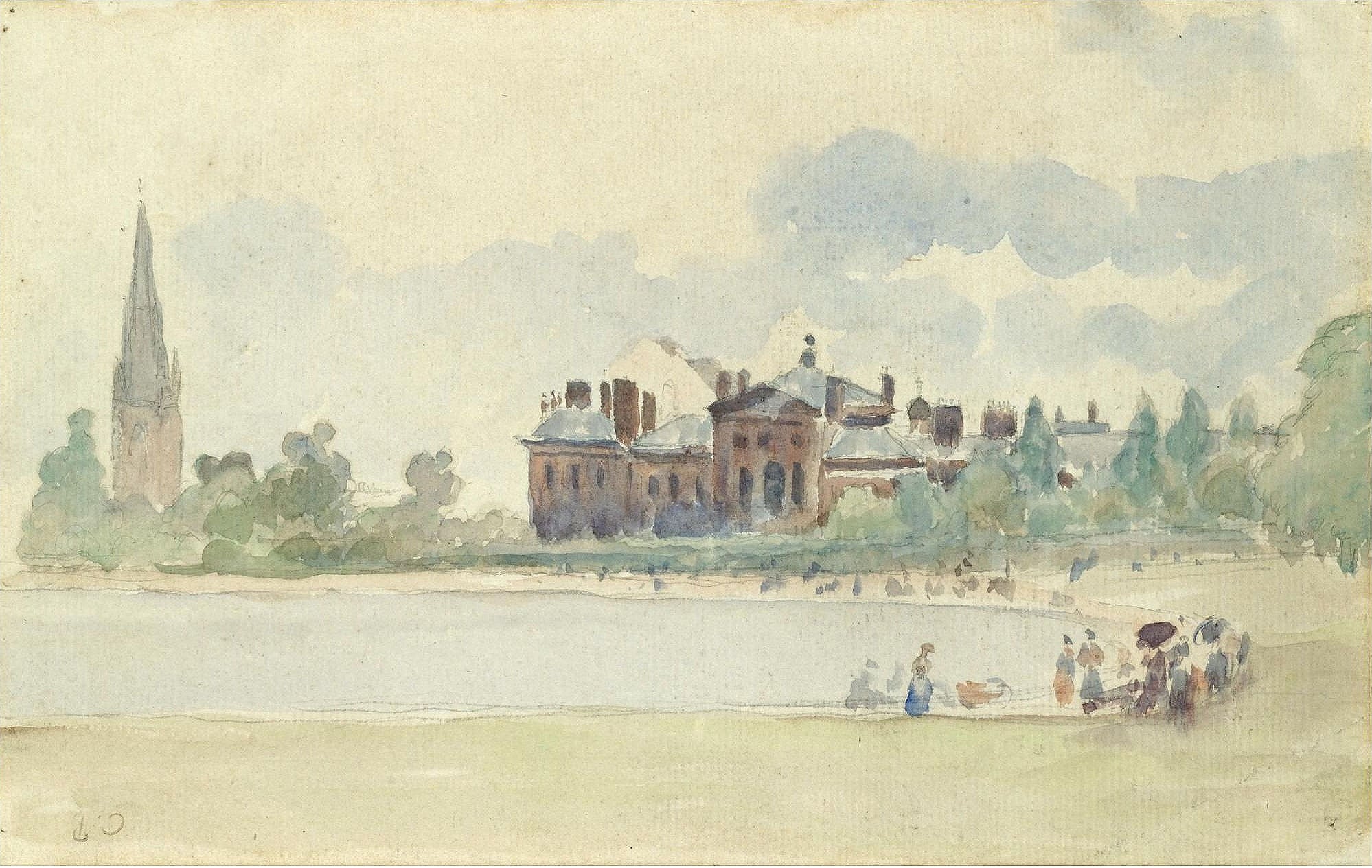 乡村风景风貌主题 - 河畔建筑人群景致 - 河畔边建筑与人群景致 