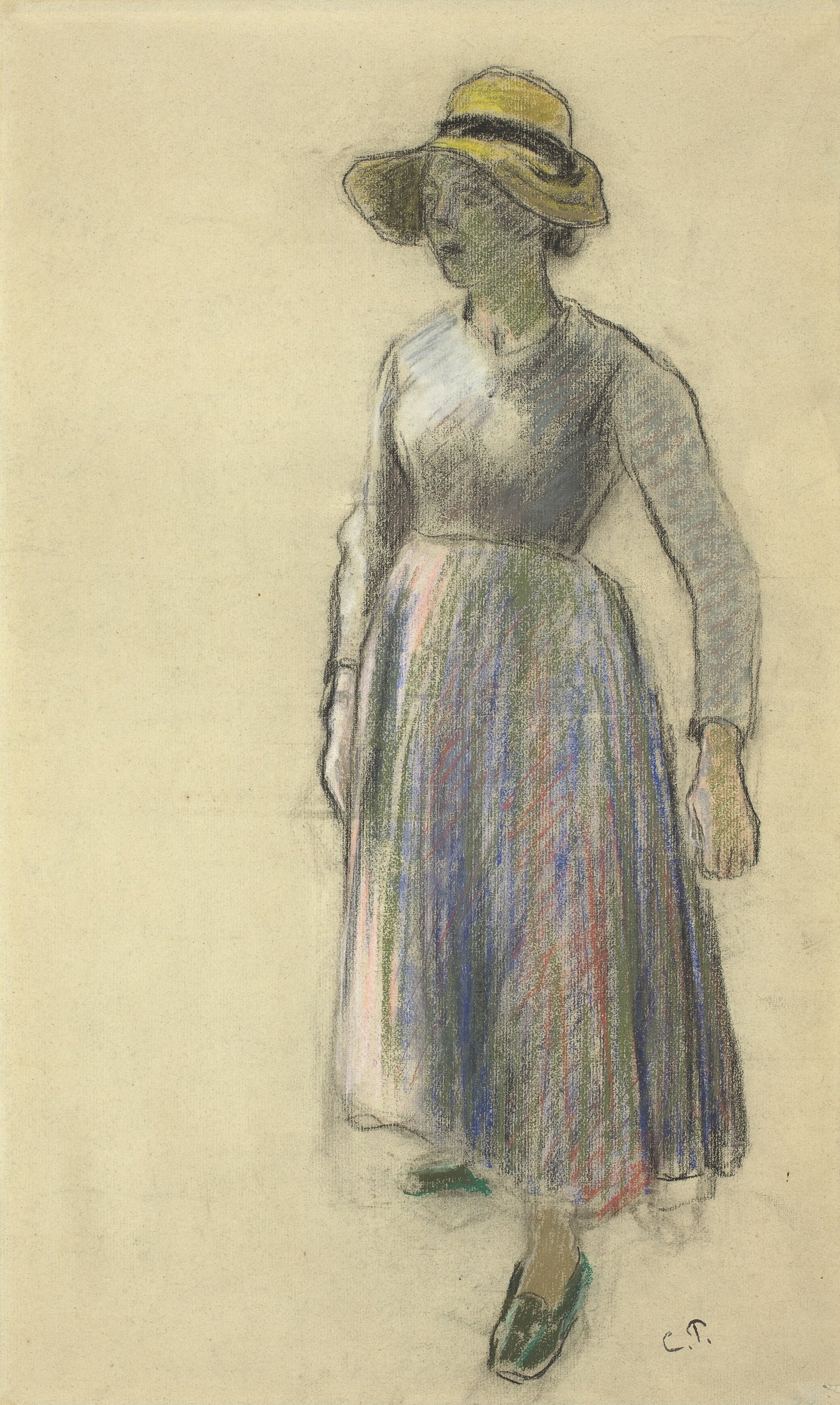 其他 - 未命名人物素描 - 女子戴帽着裙之素描 