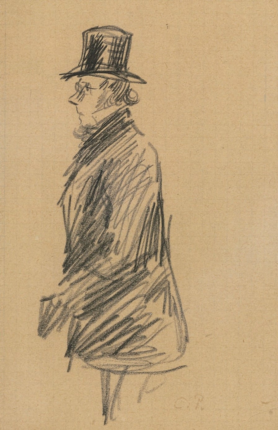 其他 - 人物速写 - 戴礼帽男士侧身速写 