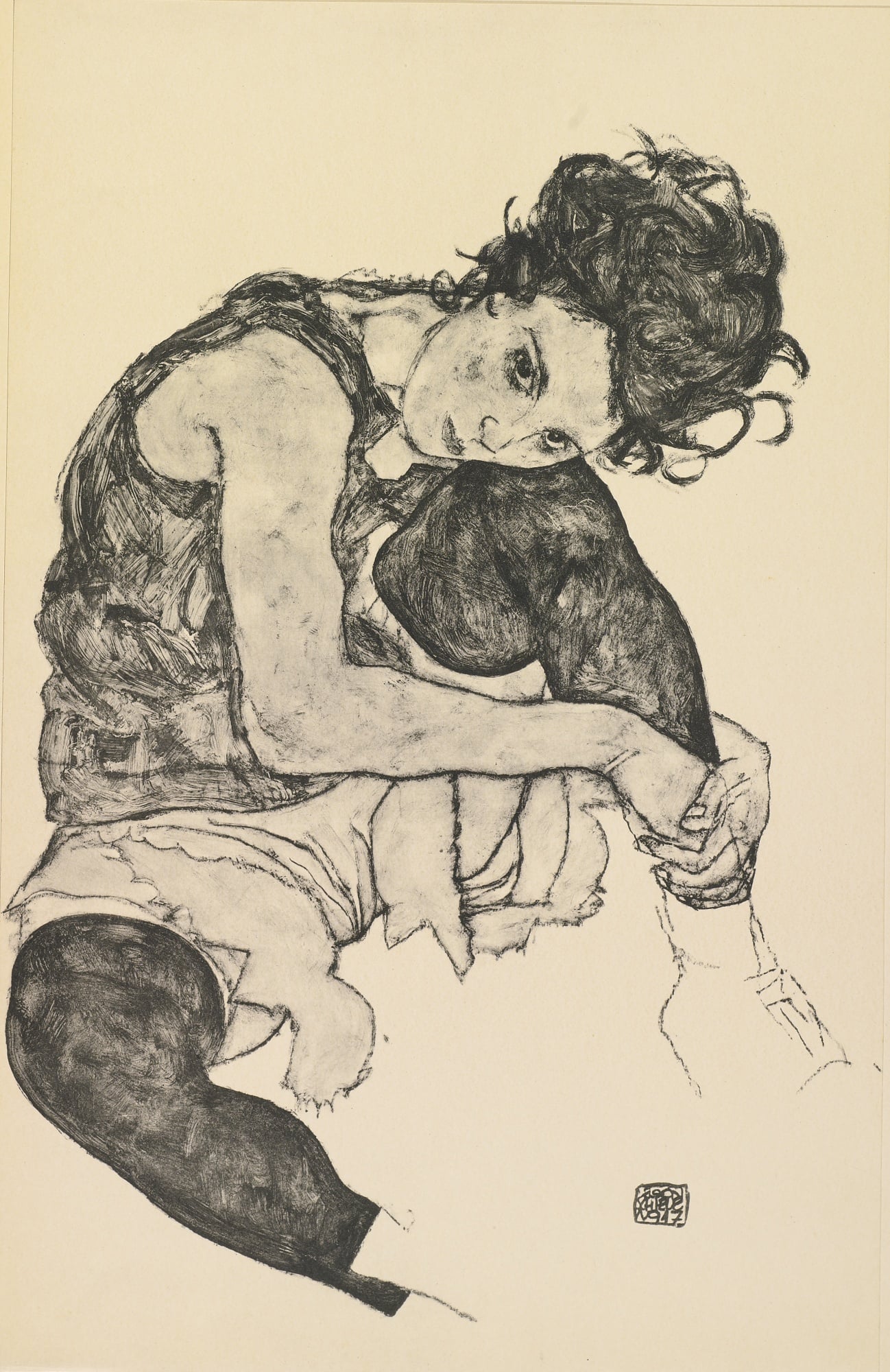 内心痛苦挣扎主题 - 埃贡·席勒作品 - 人物蜷曲显内心挣扎 