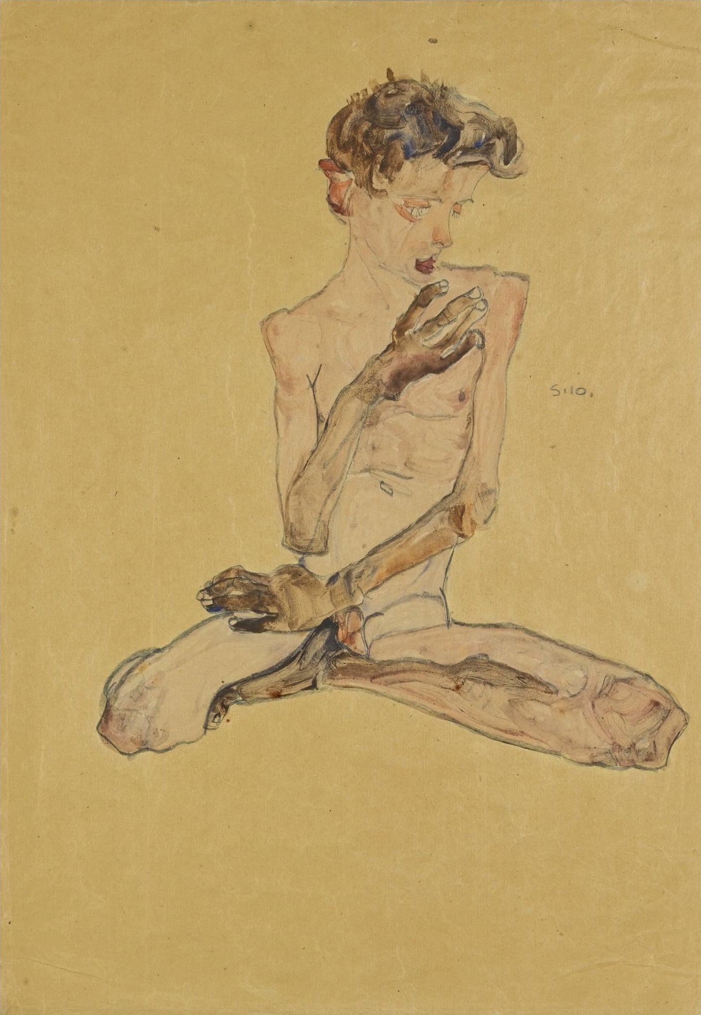 人体扭曲变形主题 - 无名画作 - 描绘扭曲坐姿人物形态 