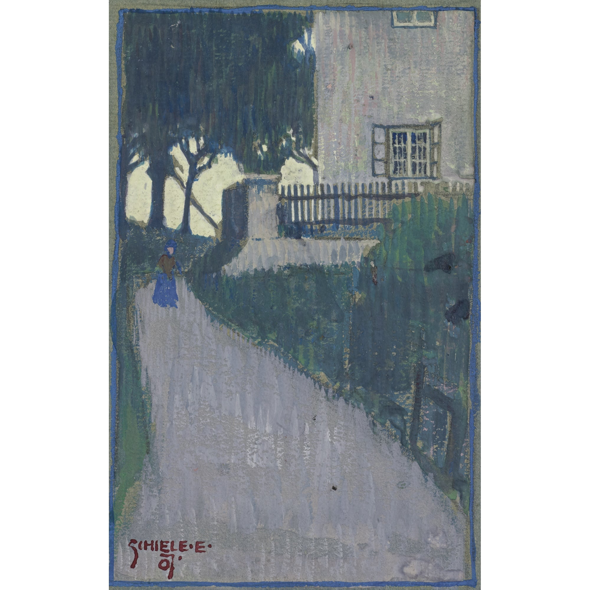 其他 - 未命名作品 - 描绘小径旁房屋与行人 