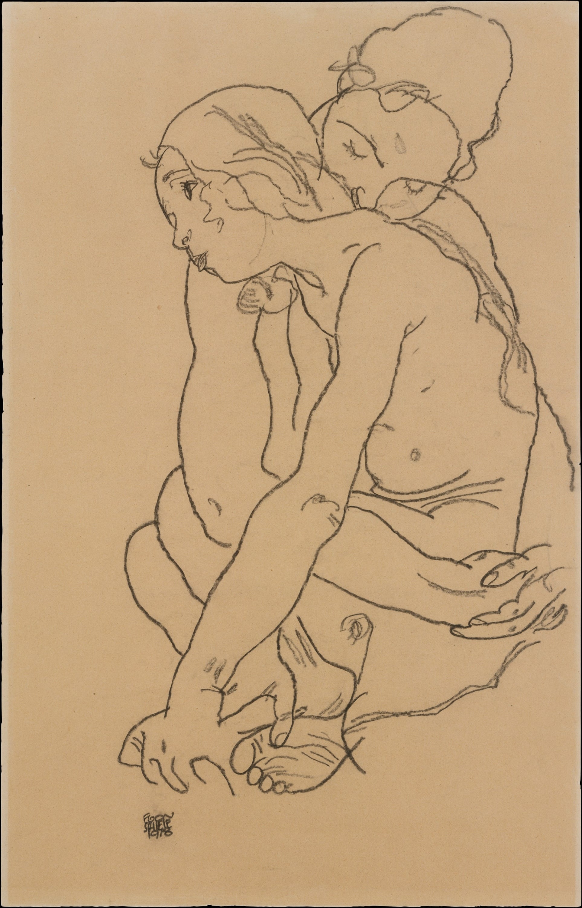 人体扭曲变形主题 - 未知名画作 - 展现人物扭曲相依形态 